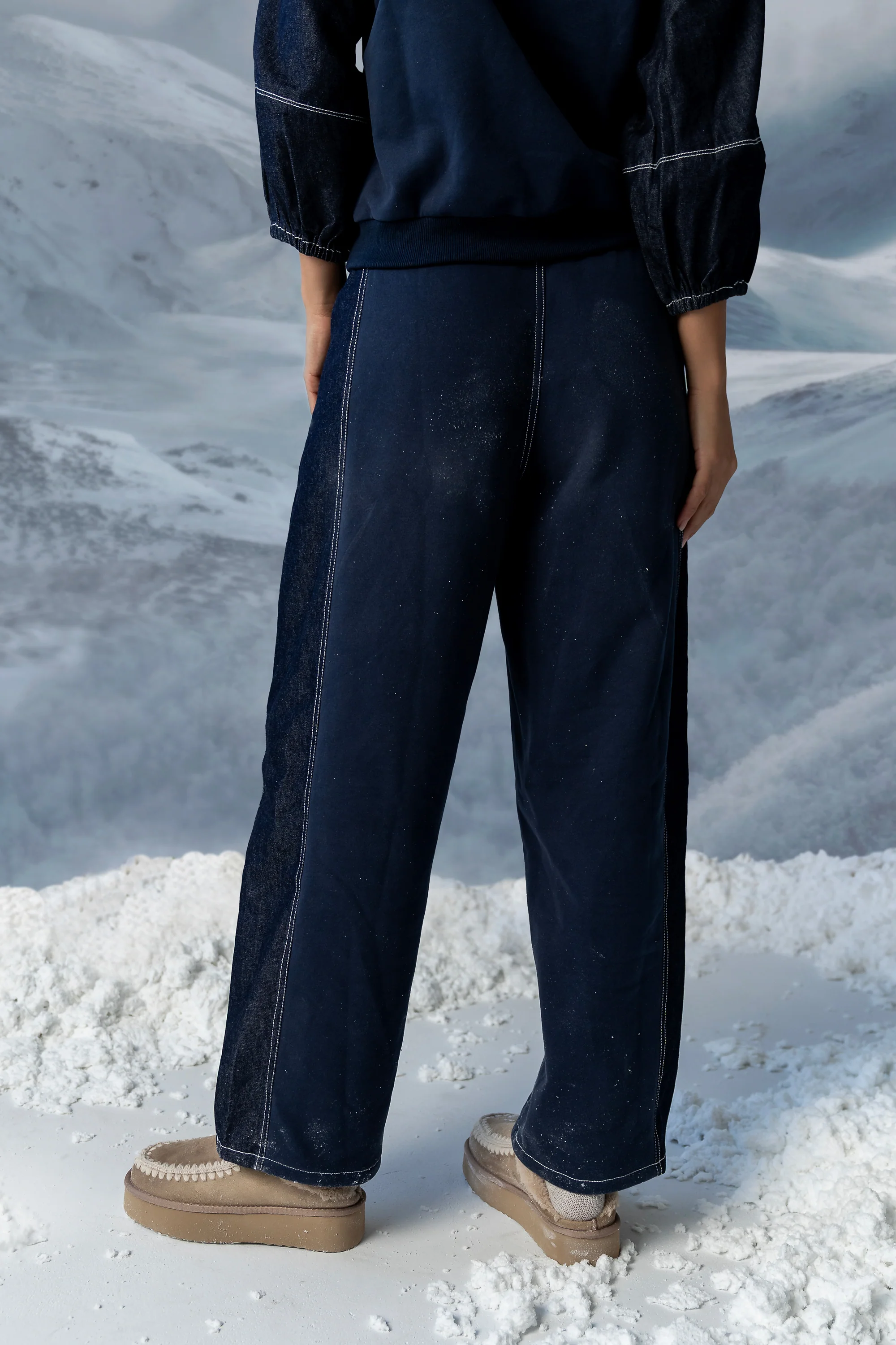 Malinda Mixed Media Baggy Pants in Dark Wash - FINAL SALE - Image 4