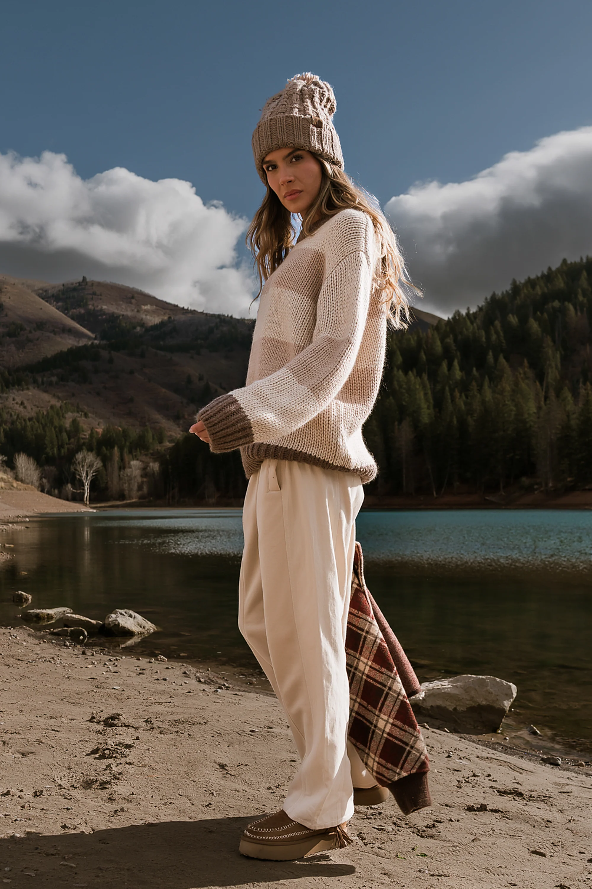 Malinda Mixed Media Baggy Pants in Cream - FINAL SALE - Image 6