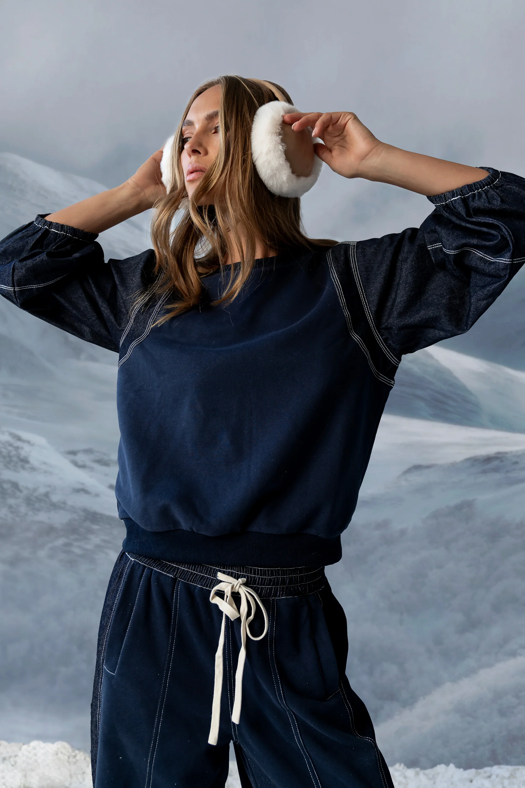 Malinda Mixed Media Top in Dark Wash - FINAL SALE - Image 4