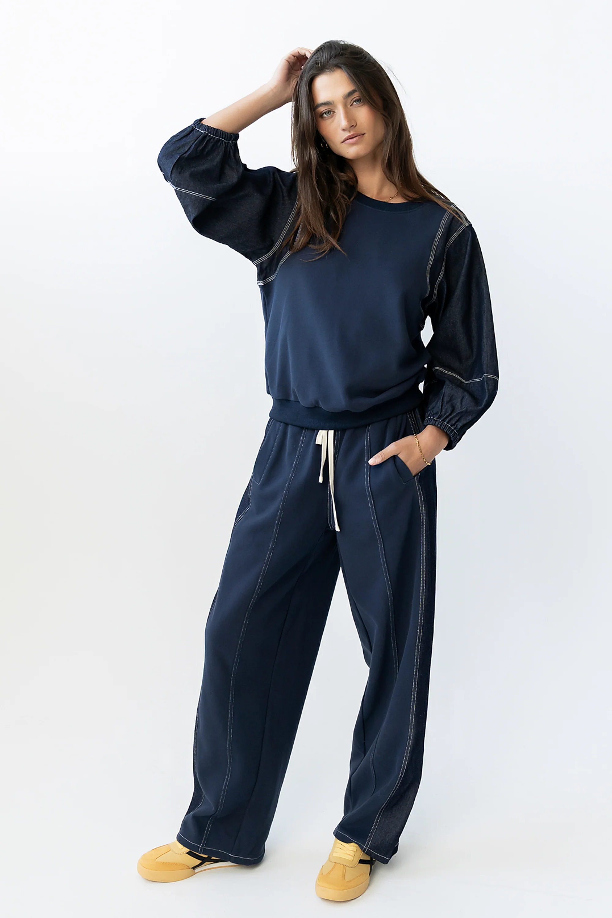 Malinda Mixed Media Top in Dark Wash - FINAL SALE - Image 8