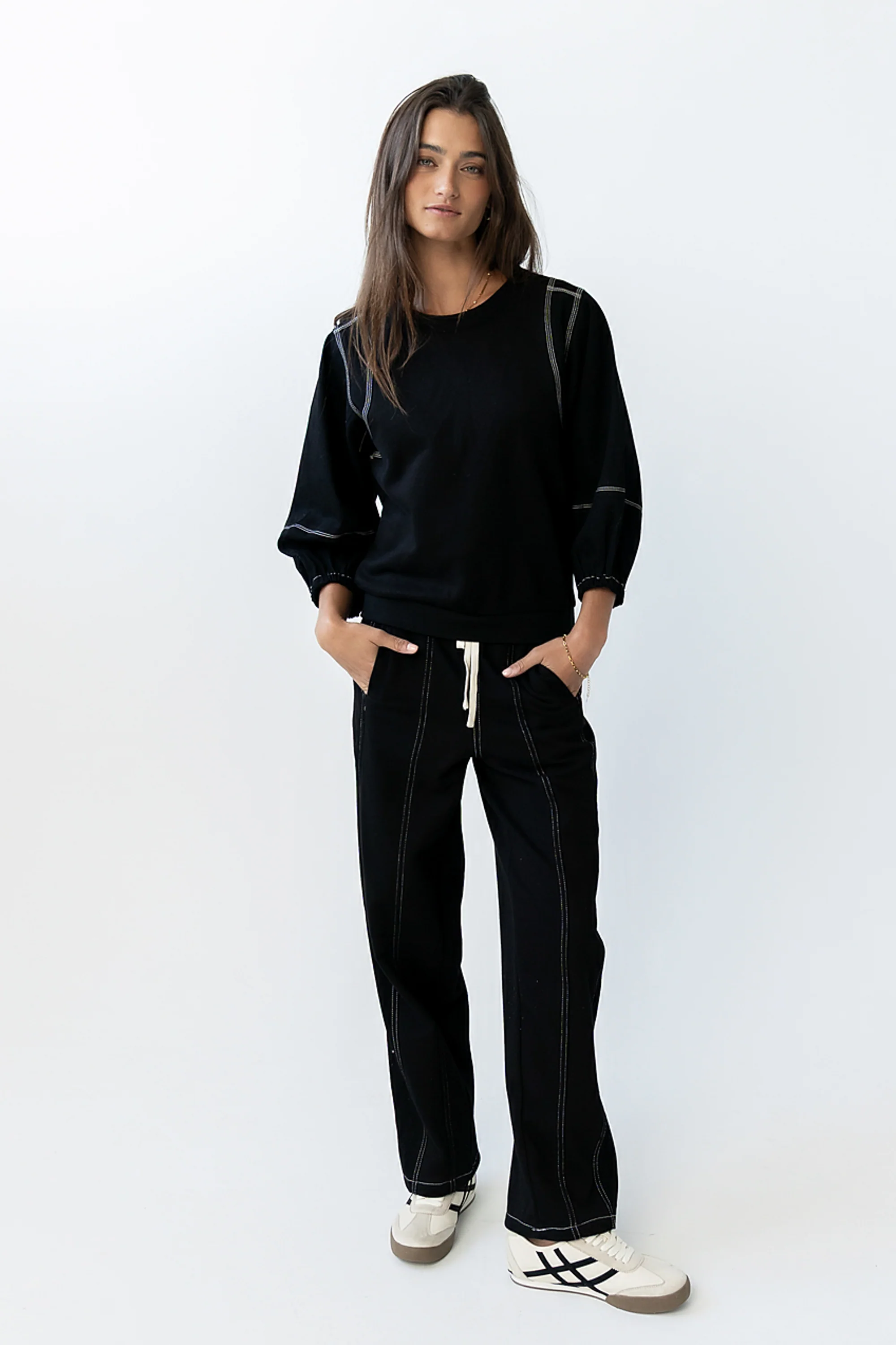 Malinda Mixed Media Top in Black - FINAL SALE - Image 2