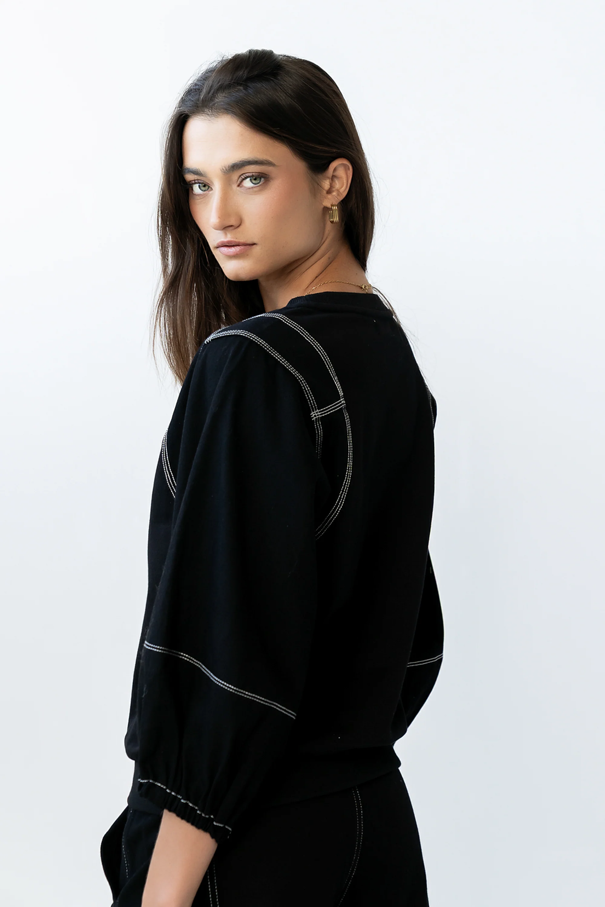Malinda Mixed Media Top in Black - FINAL SALE - Image 3
