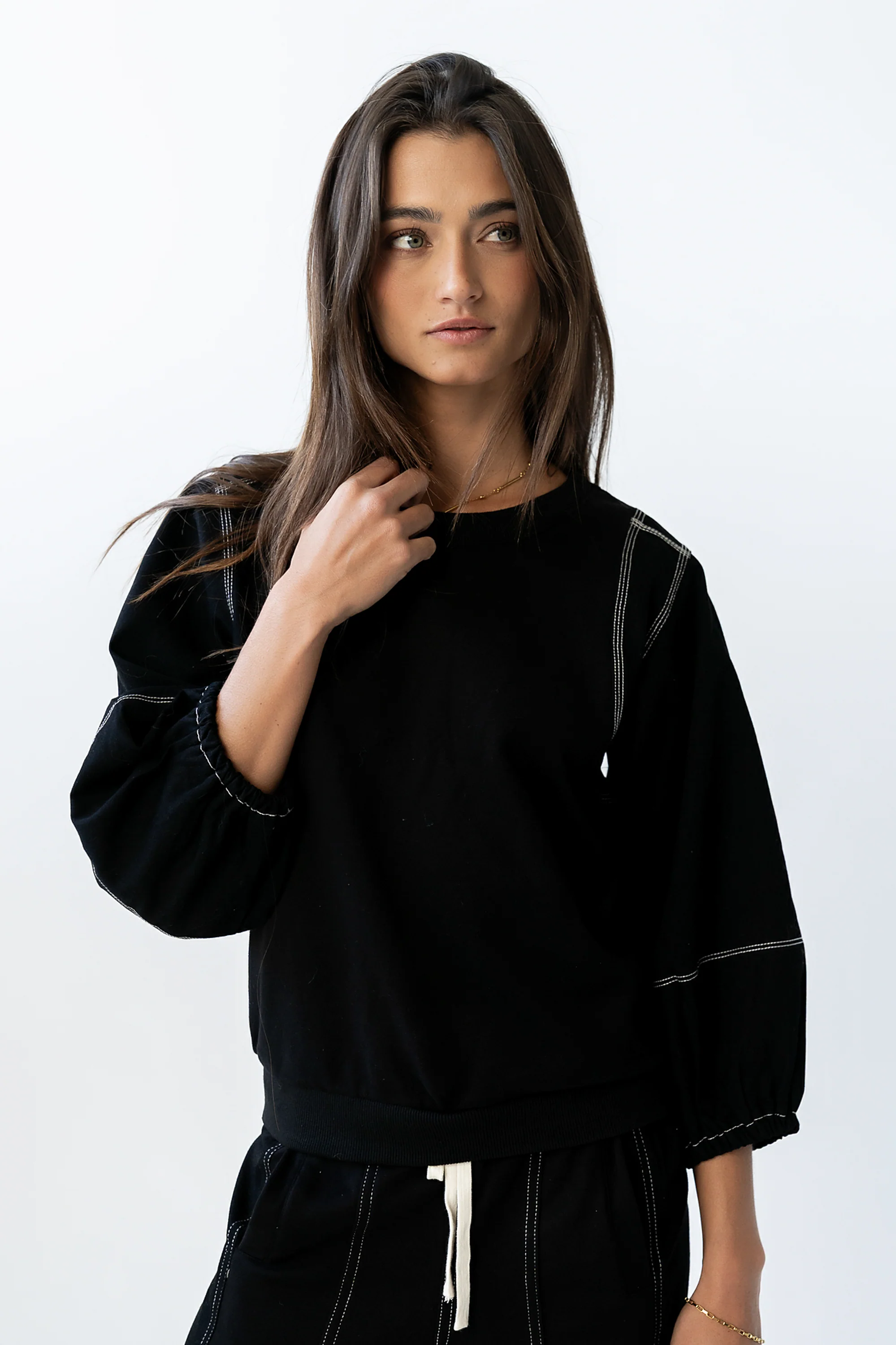 Malinda Mixed Media Top in Black - FINAL SALE - Image 8