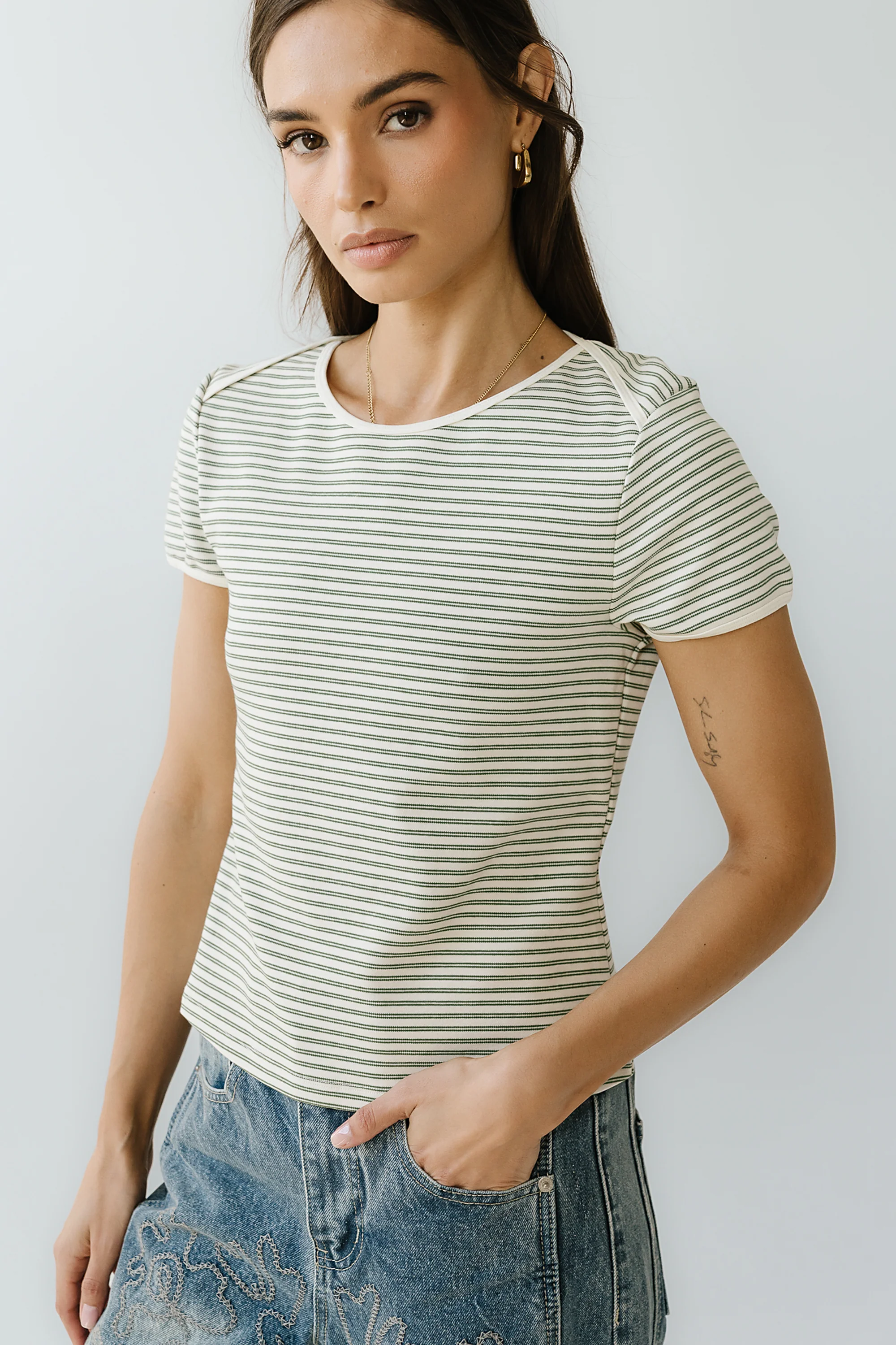 Marcie Striped Tee in Green - FINAL SALE