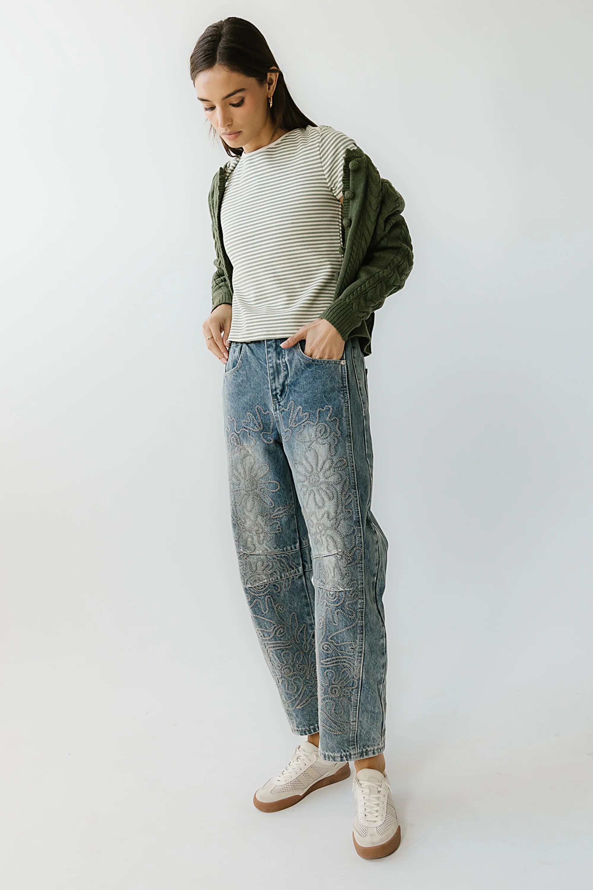 Marcie Striped Tee in Green - FINAL SALE - Image 2
