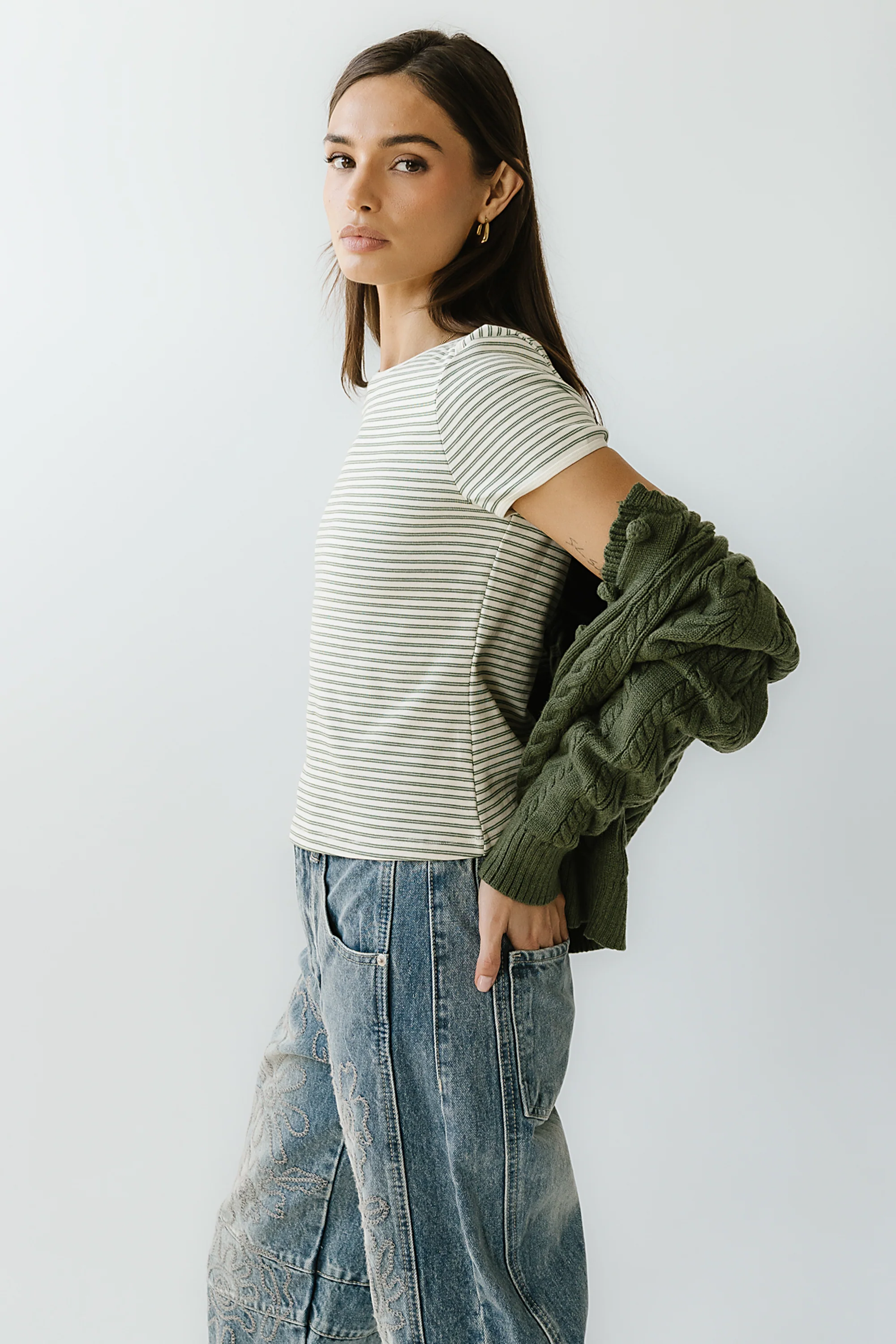 Marcie Striped Tee in Green - FINAL SALE - Image 4