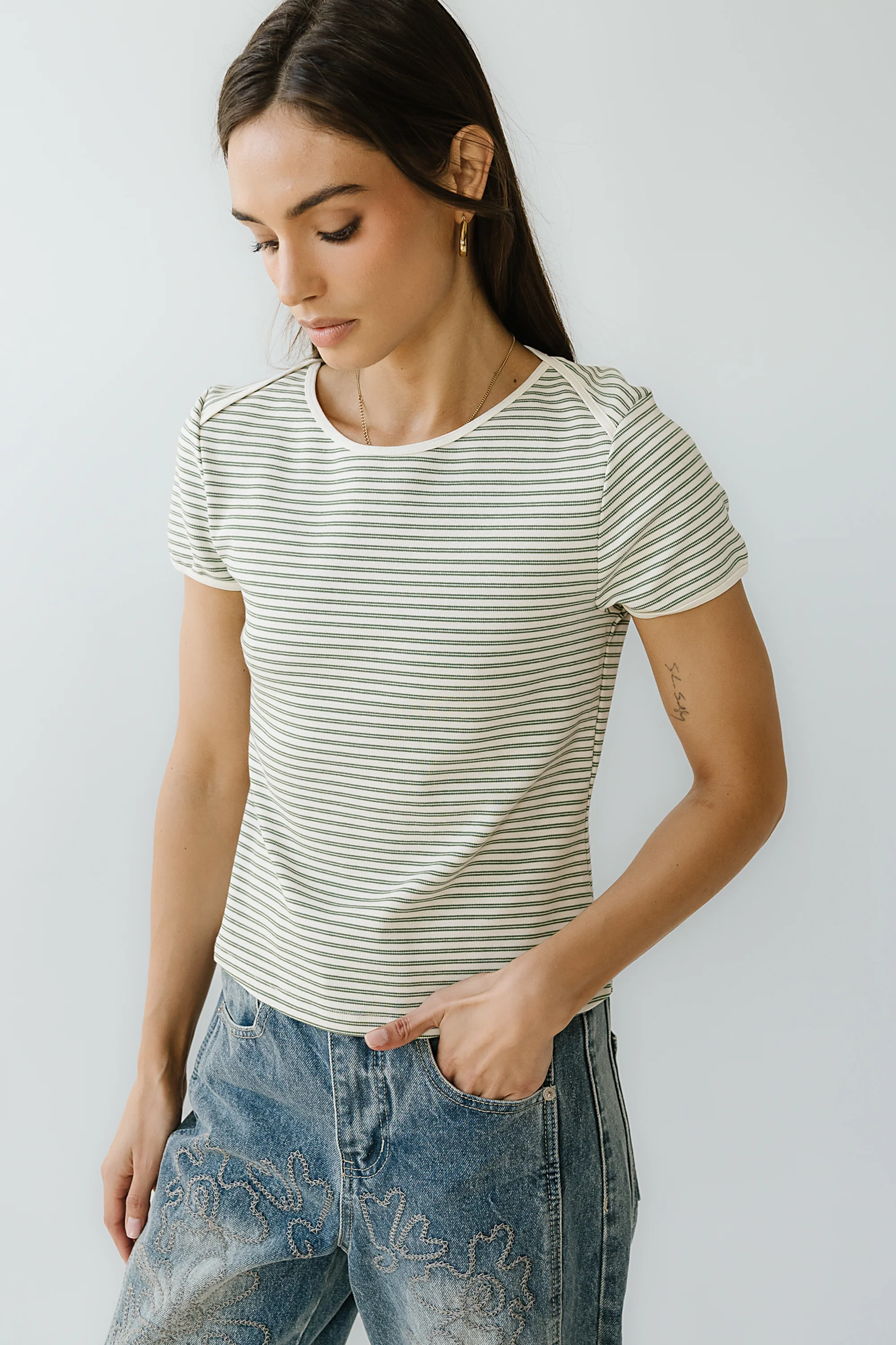 Marcie Striped Tee in Green - FINAL SALE - Image 6