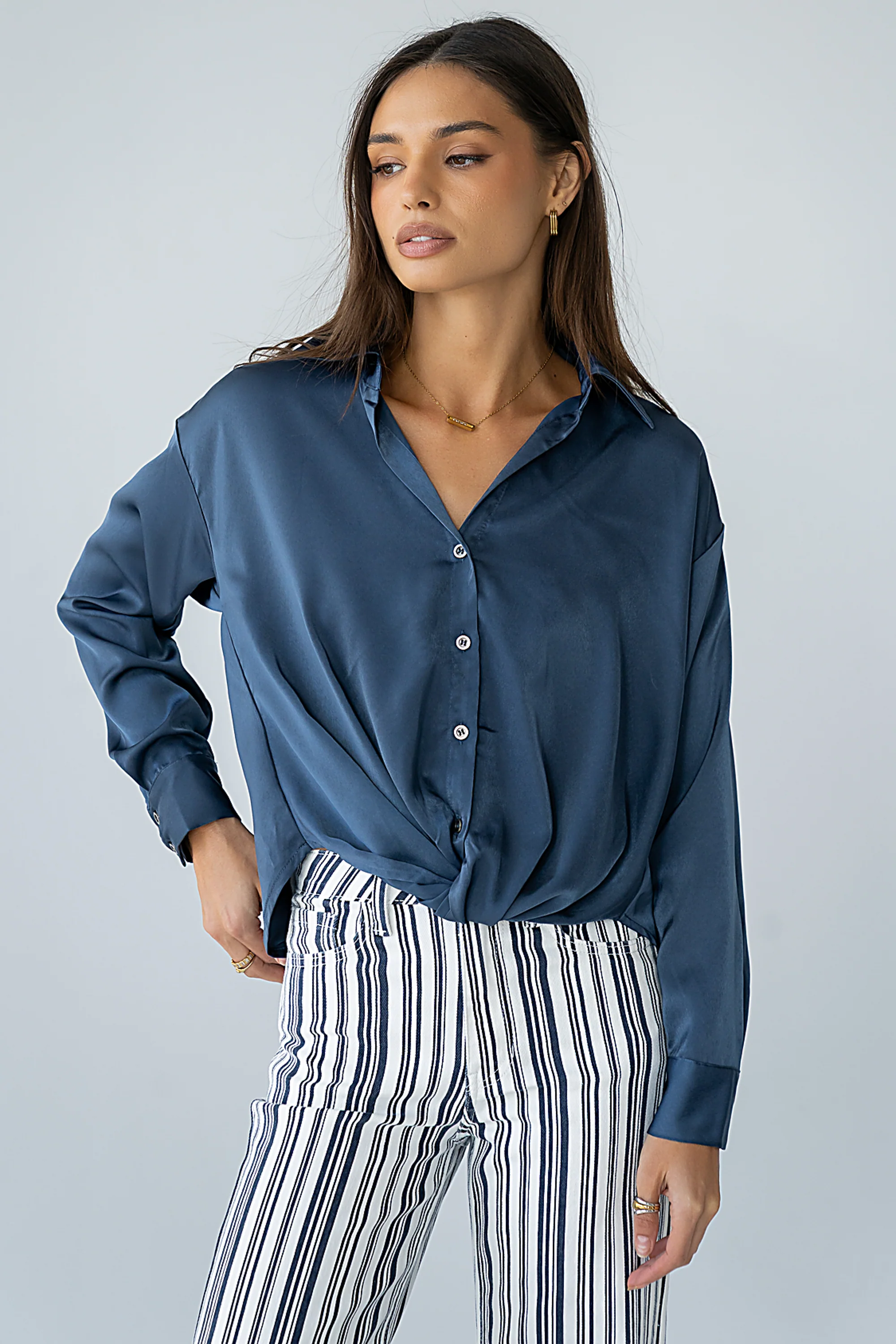 Margaret Twist Button Up in Blue - FINAL SALE - Image 2