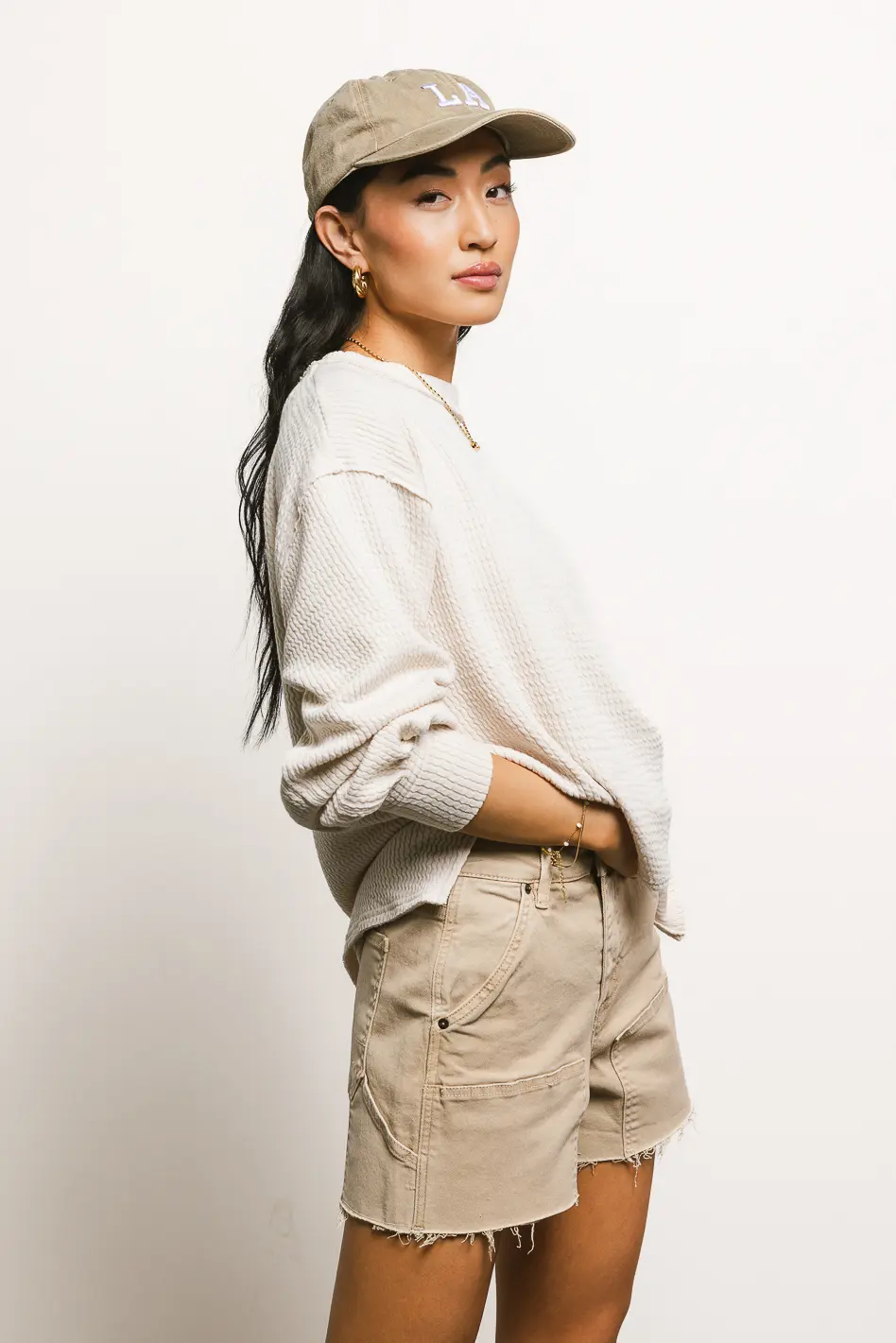 Maria Utility Denim Shorts in Tan - FINAL SALE - Image 3