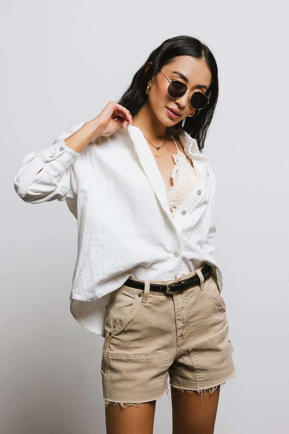 Maria Utility Denim Shorts in Tan - FINAL SALE - Image 6