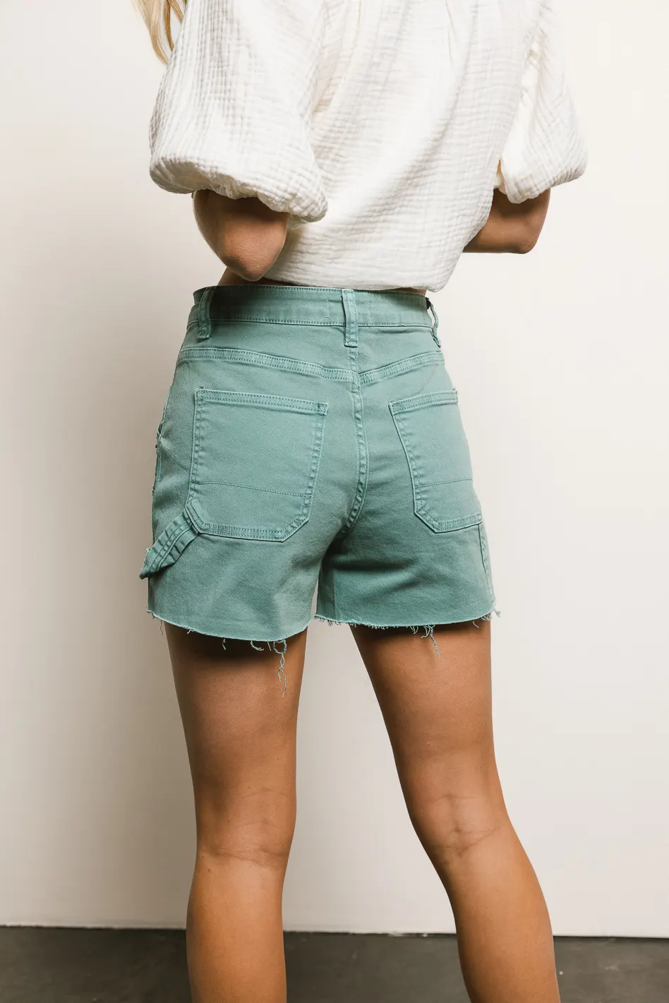Maria Utility Denim Shorts in Teal - FINAL SALE - Image 3