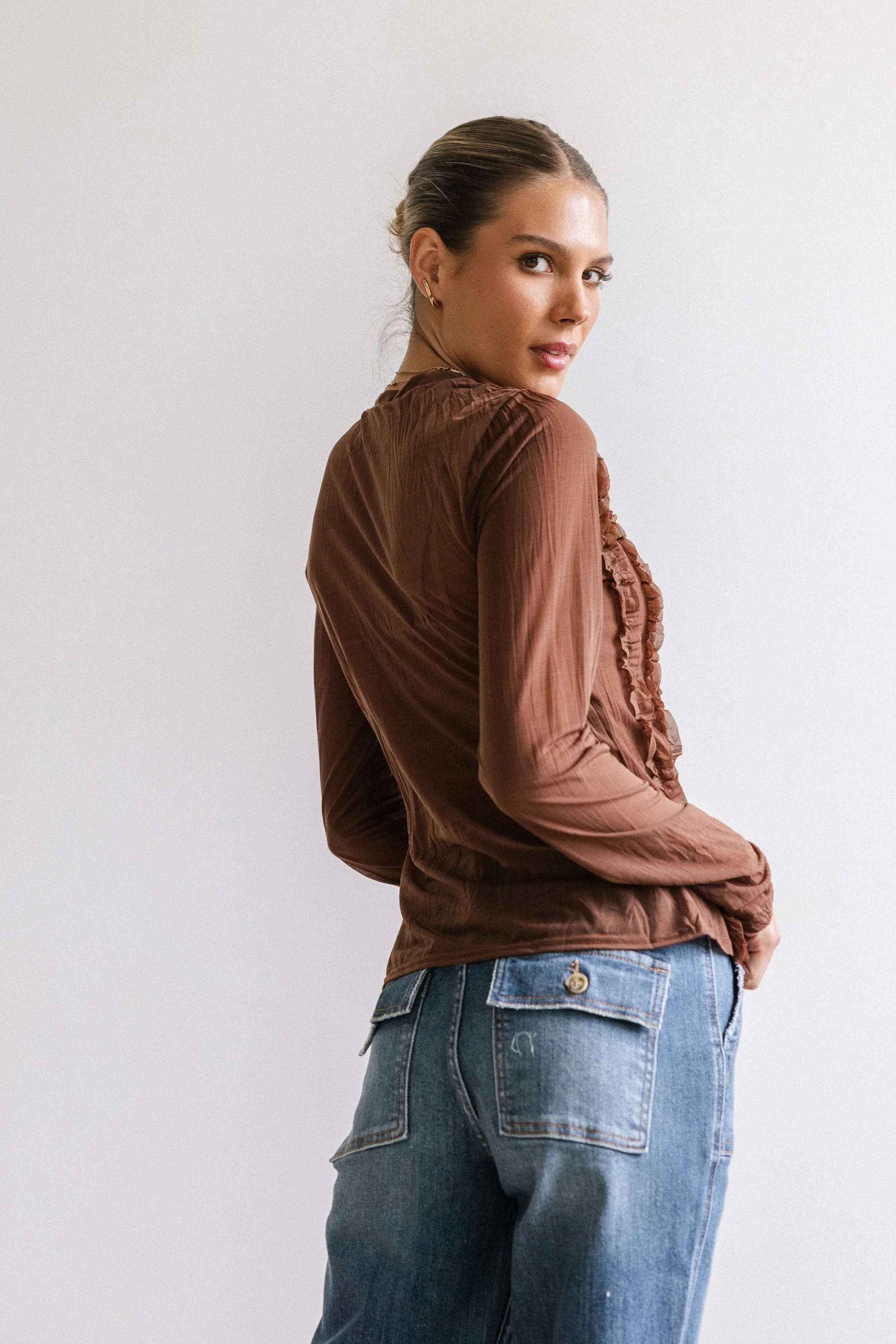 Marie Sheer Top in Brown - FINAL SALE - Image 4