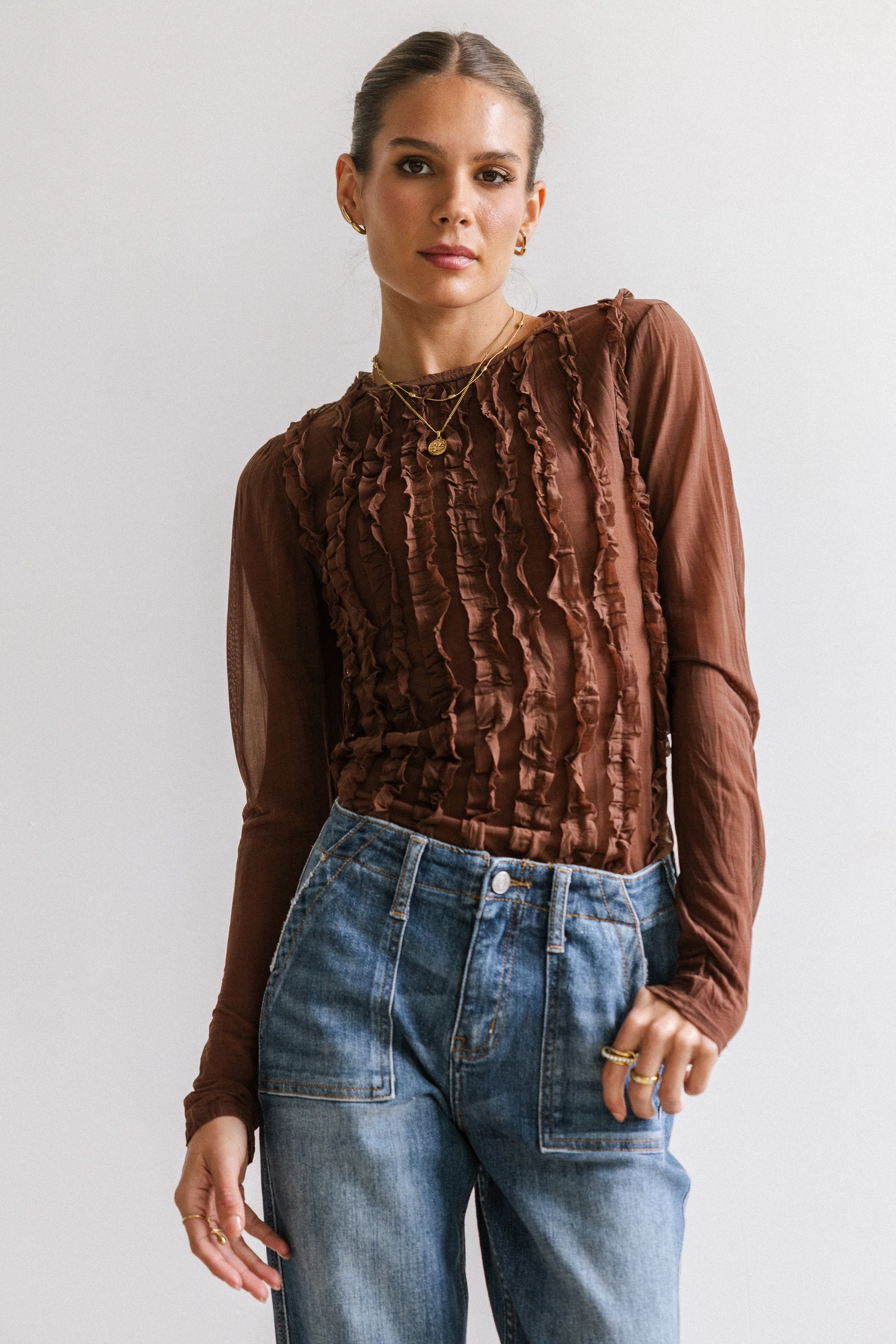 Marie Sheer Top in Brown - FINAL SALE - Image 5