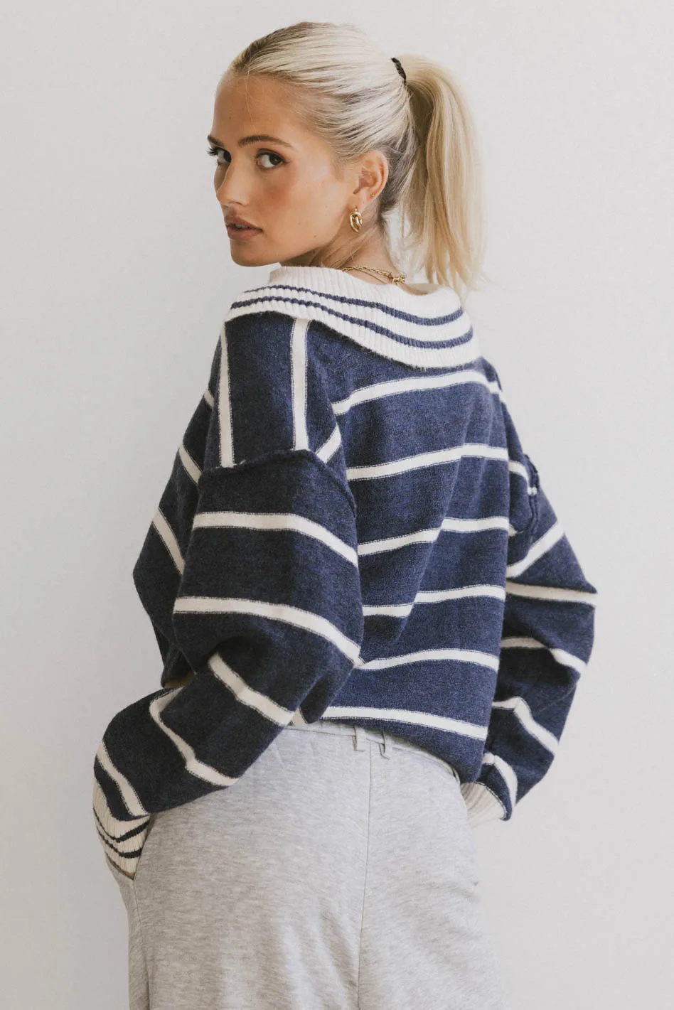 Marina Collared Pullover in Navy - FINAL SALE - Image 2