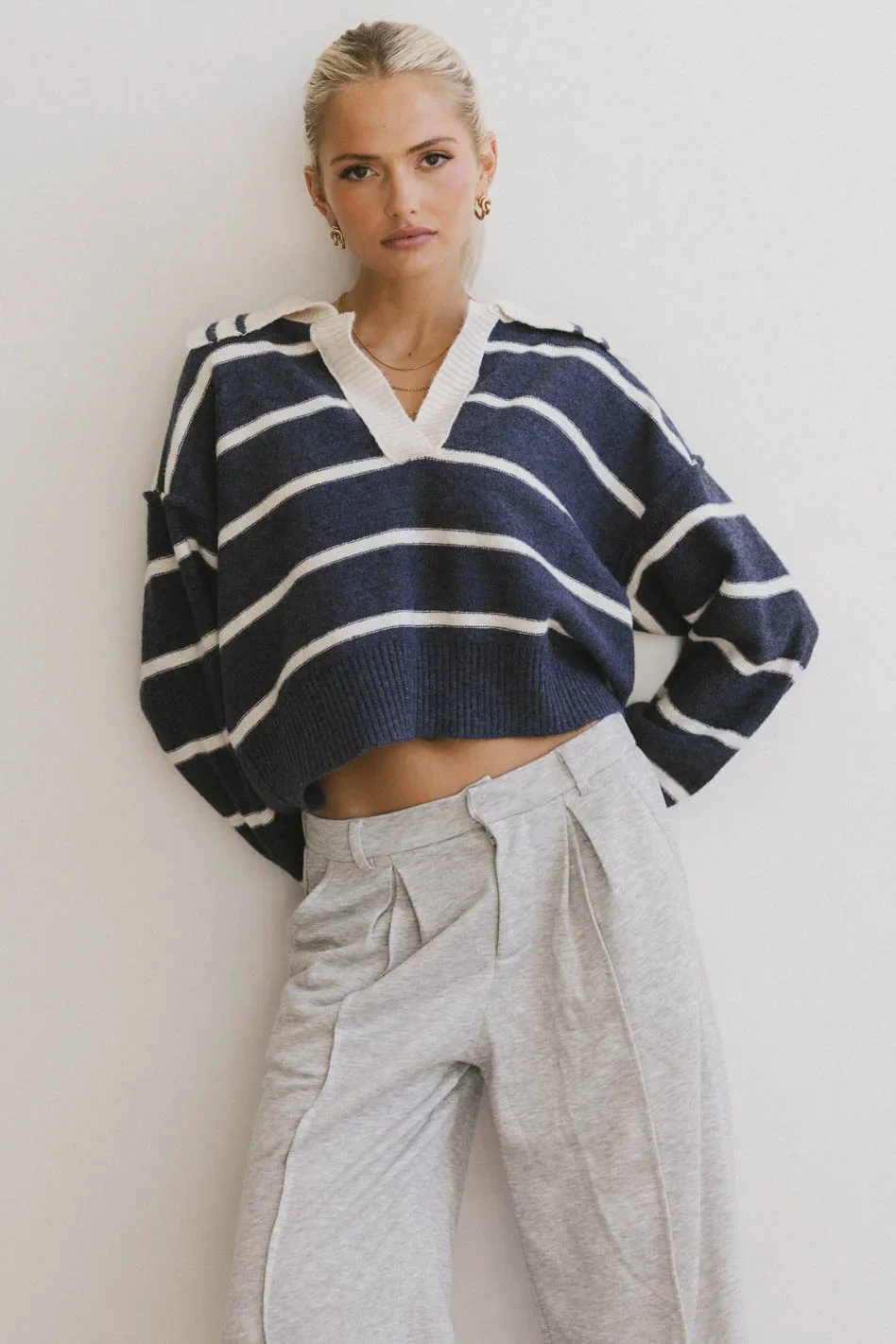Marina Collared Pullover in Navy - FINAL SALE - Image 4