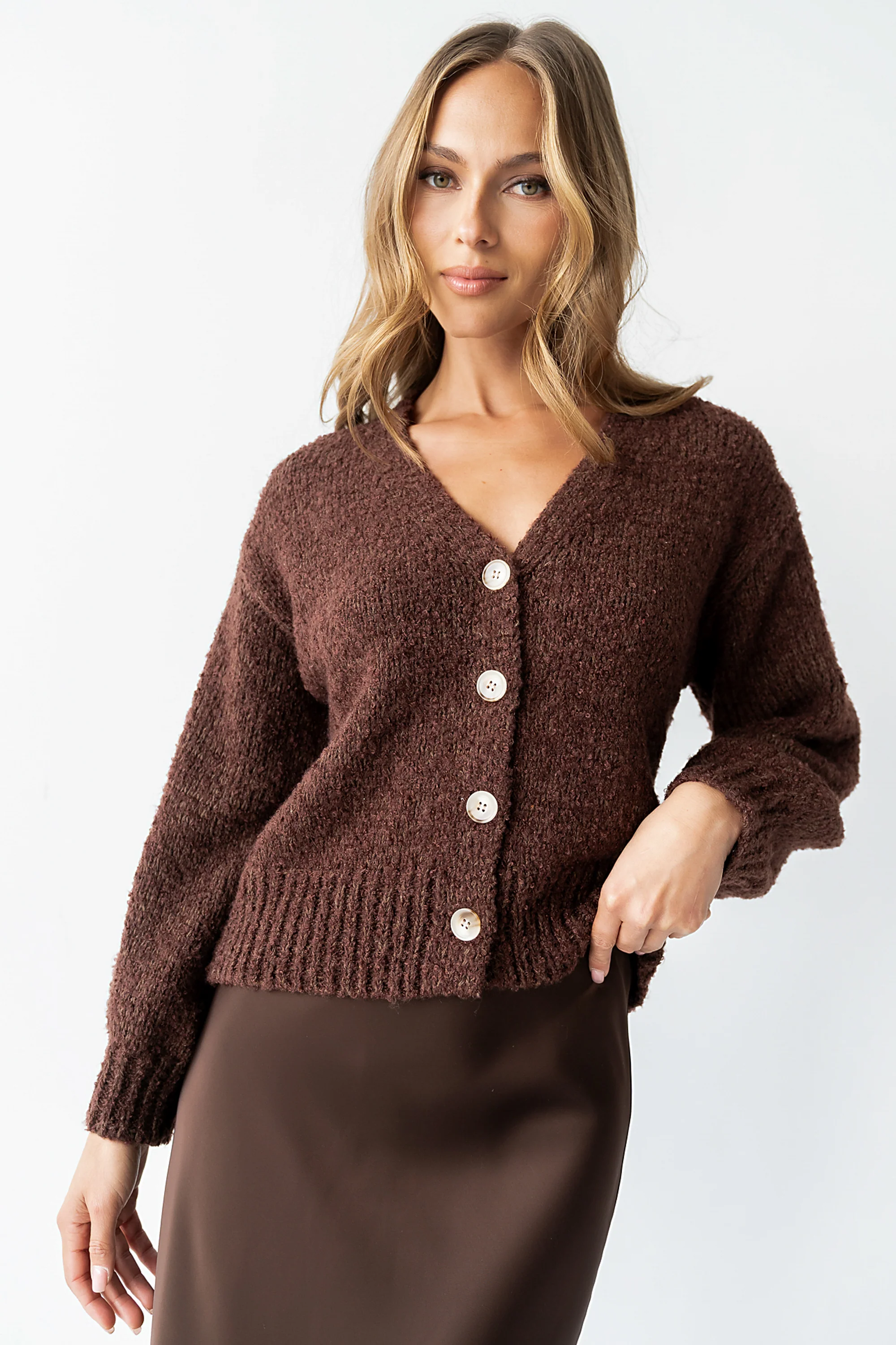 Markie Knit Cardigan in Brown - Image 4