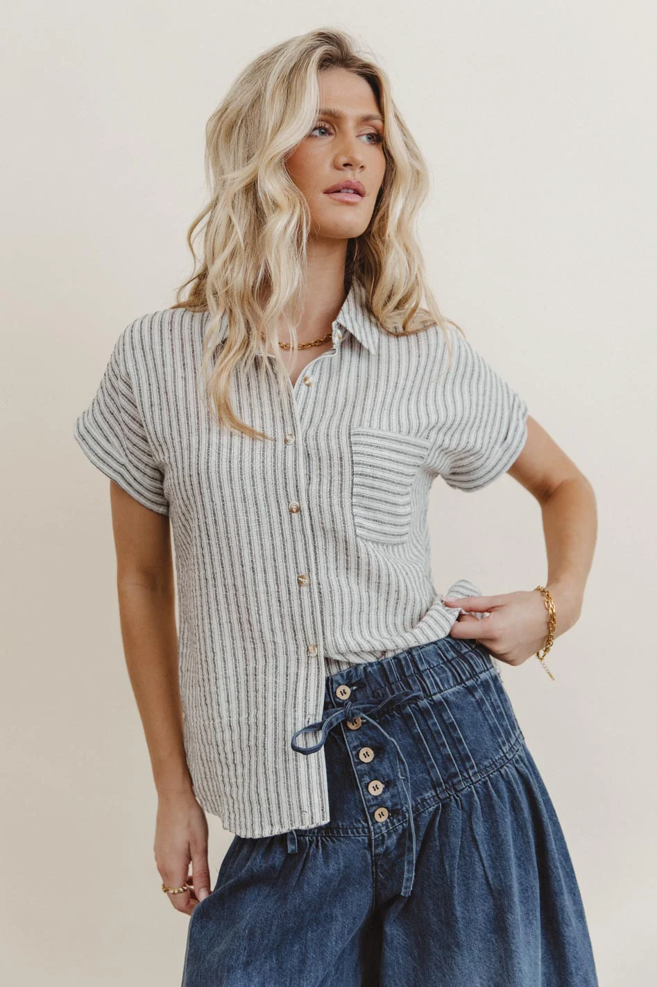 Markie Striped Button Up in Black - FINAL SALE - Image 3