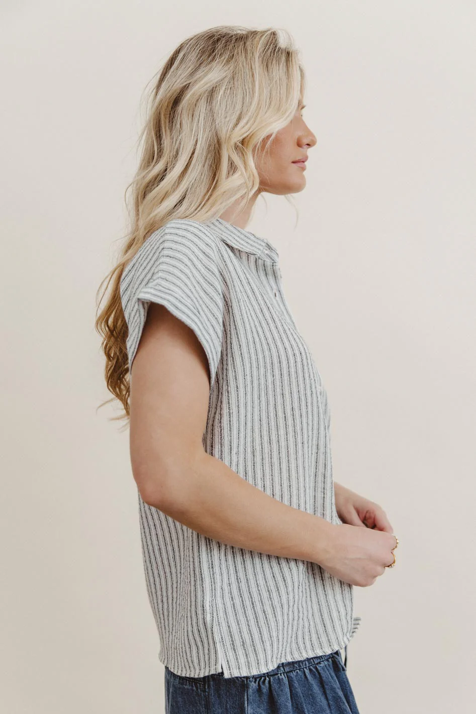 Markie Striped Button Up in Black - FINAL SALE - Image 4