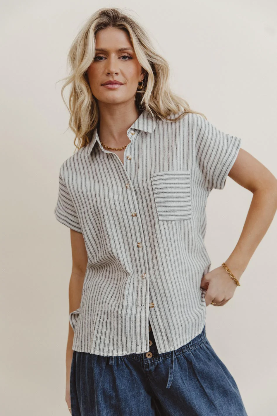 Markie Striped Button Up in Black - FINAL SALE - Image 5