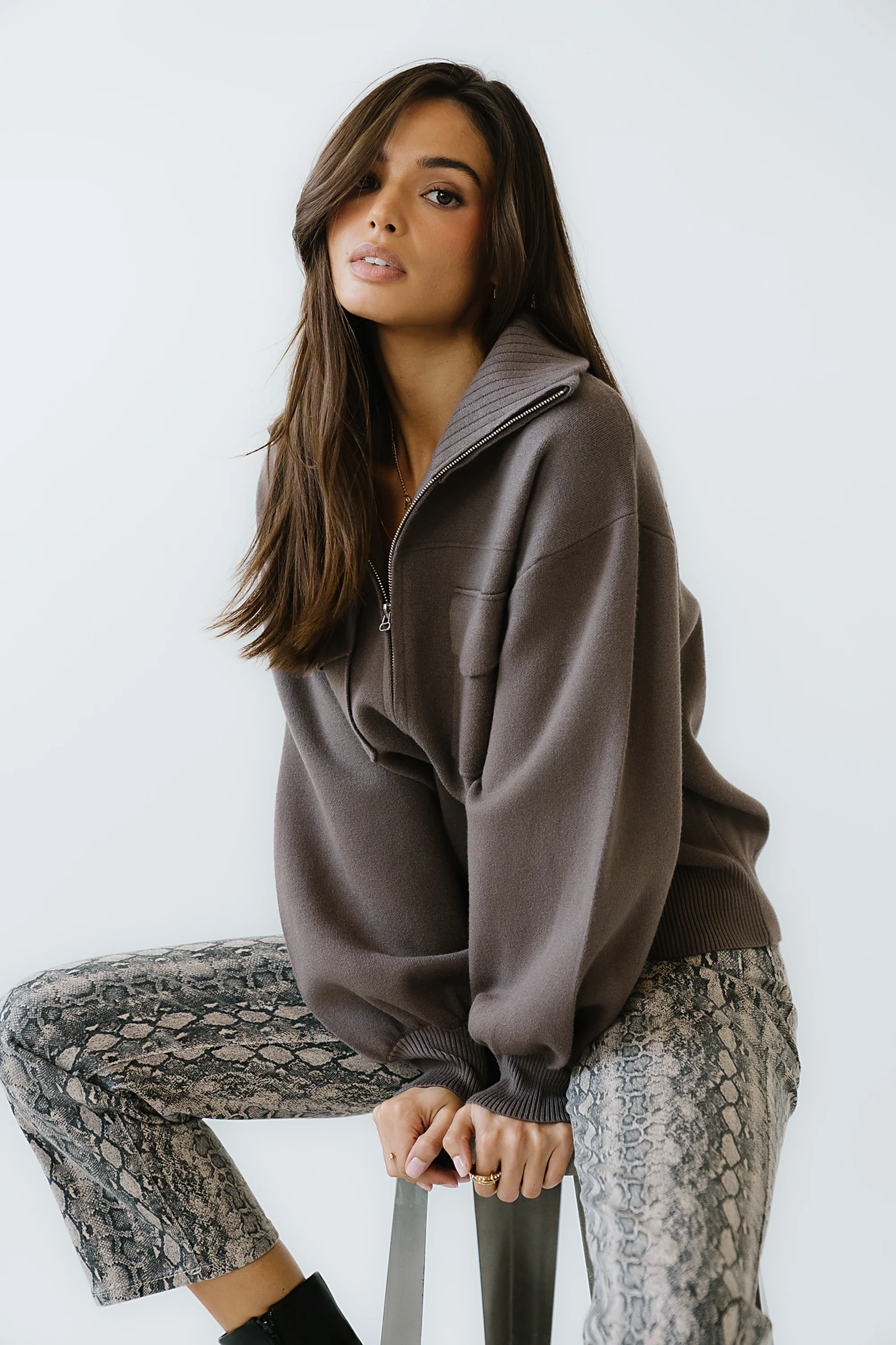 Markus Knit Bomber Jacket in Mocha - FINAL SALE - Image 2