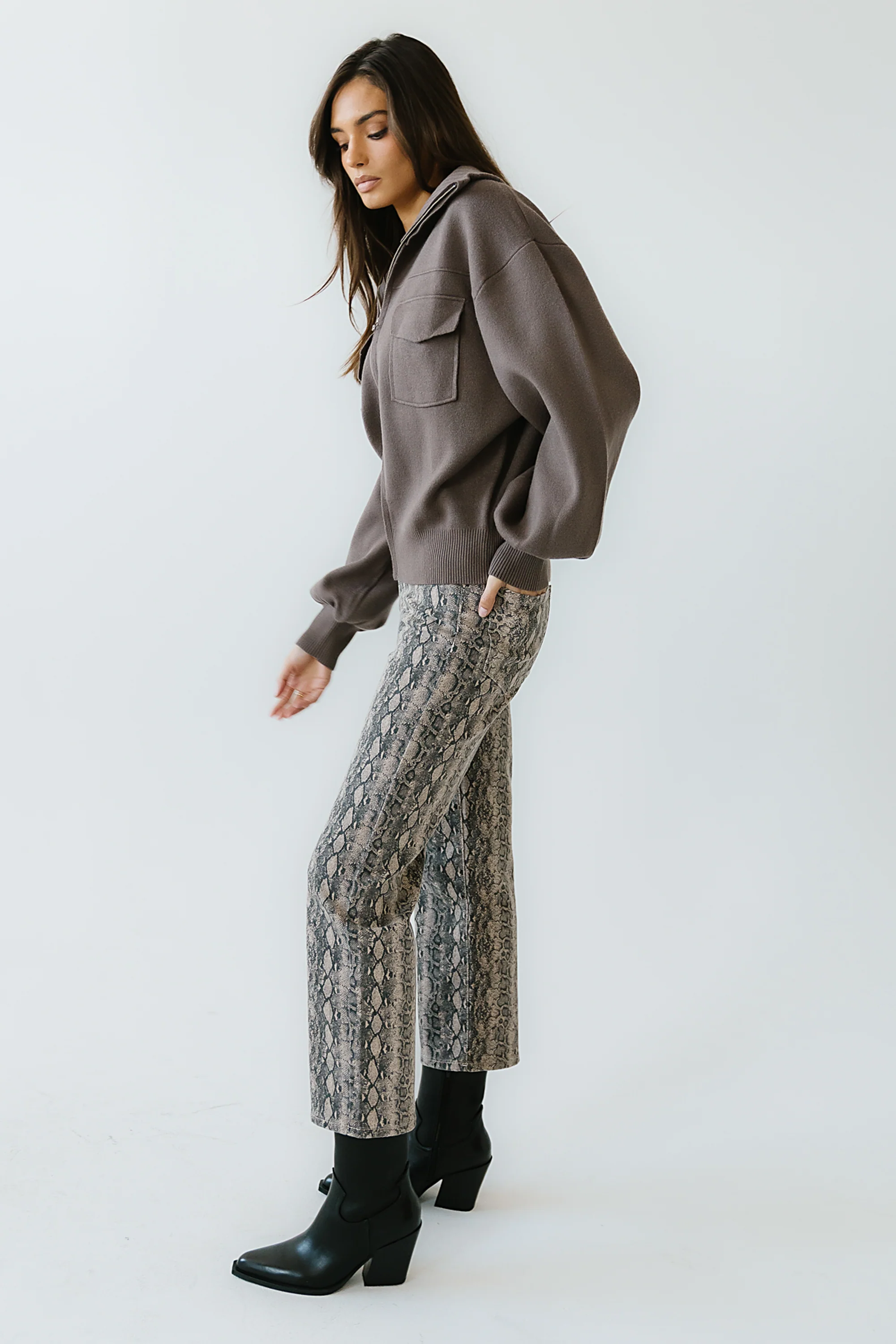 Markus Knit Bomber Jacket in Mocha - FINAL SALE - Image 4
