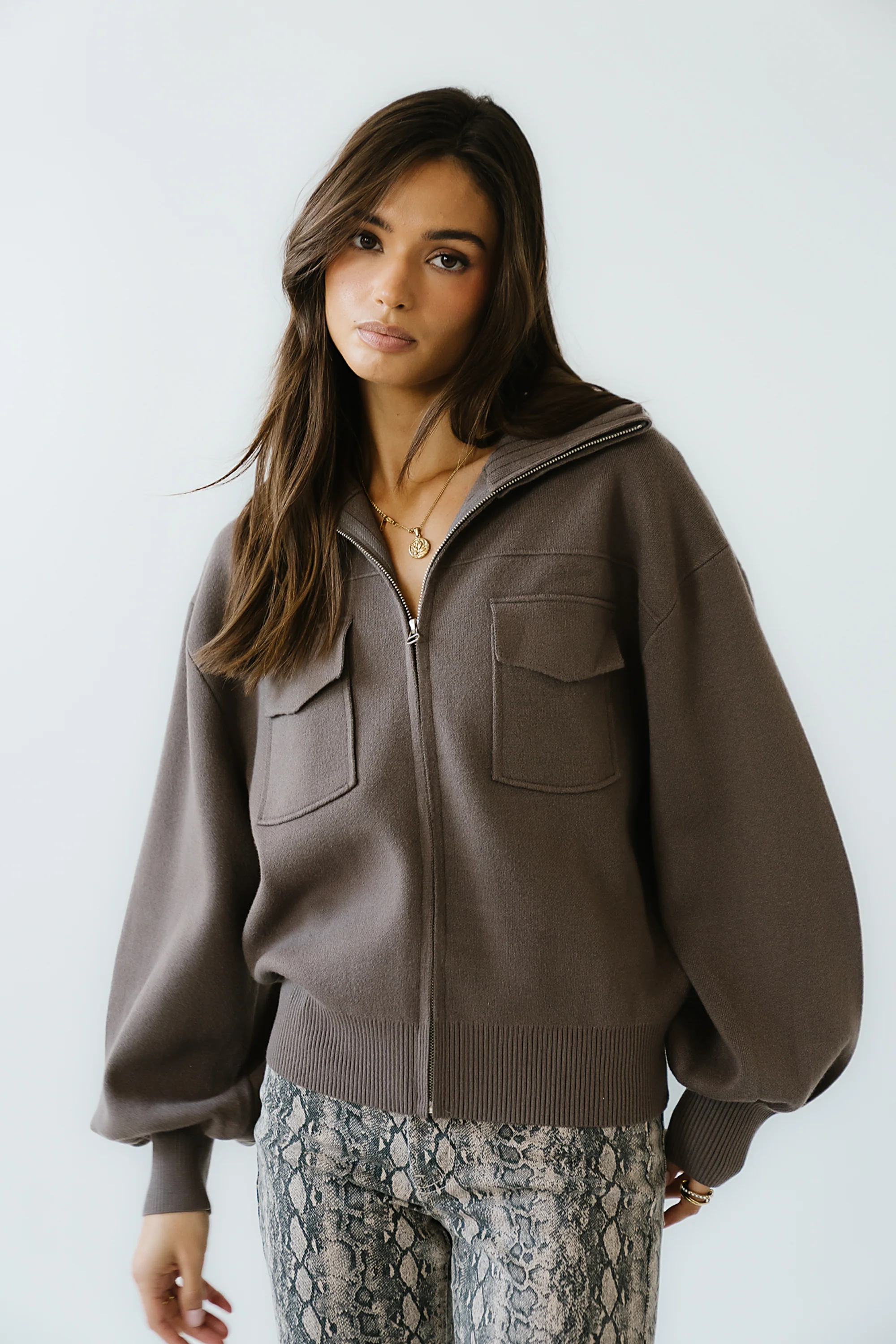 Markus Knit Bomber Jacket in Mocha - FINAL SALE - Image 6