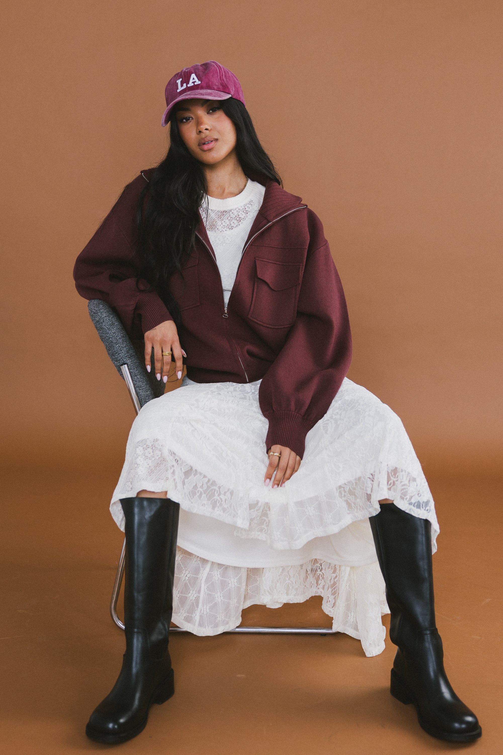 Markus Knit Bomber Jacket in Marsala - FINAL SALE - Image 2