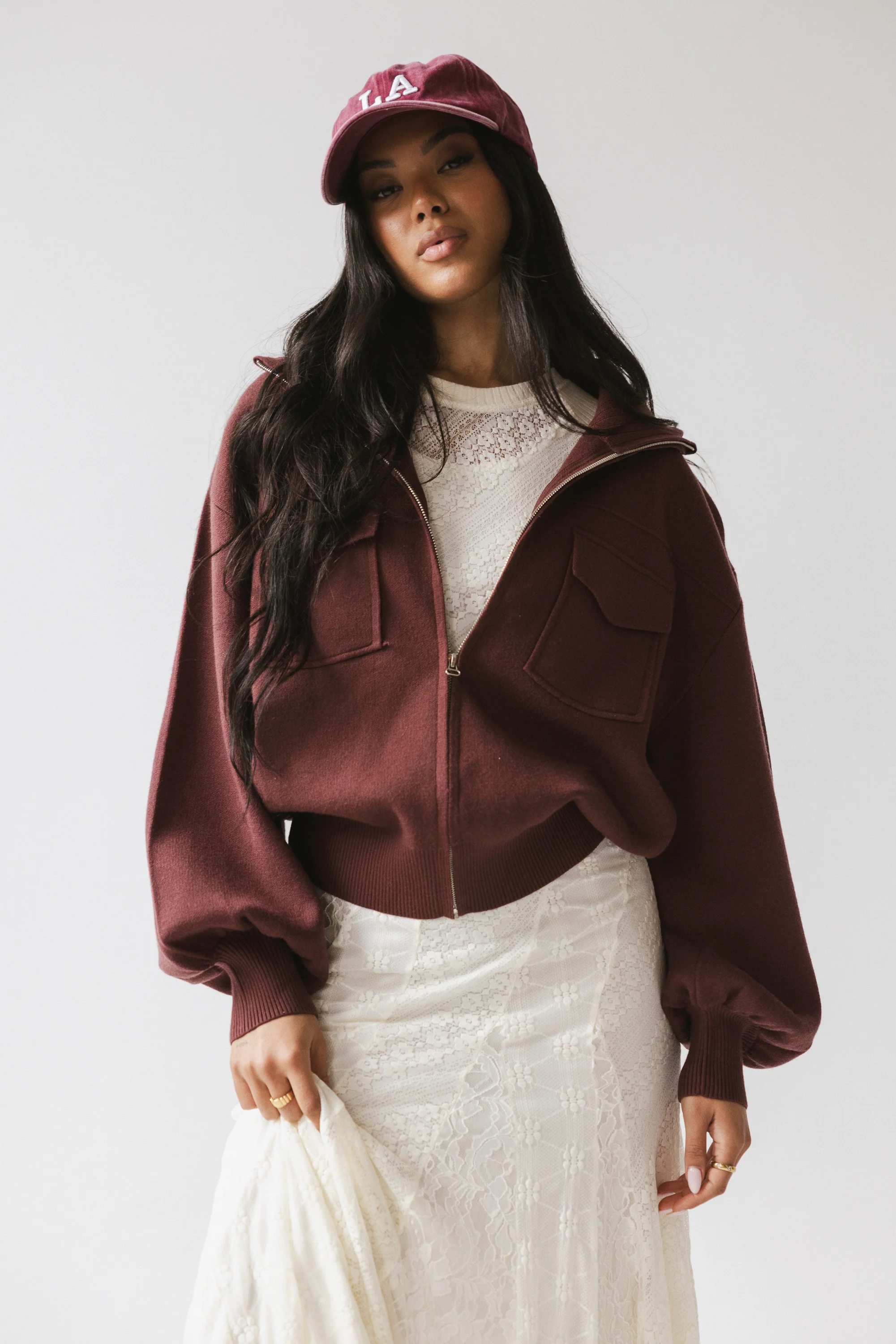 Markus Knit Bomber Jacket in Marsala - FINAL SALE - Image 4