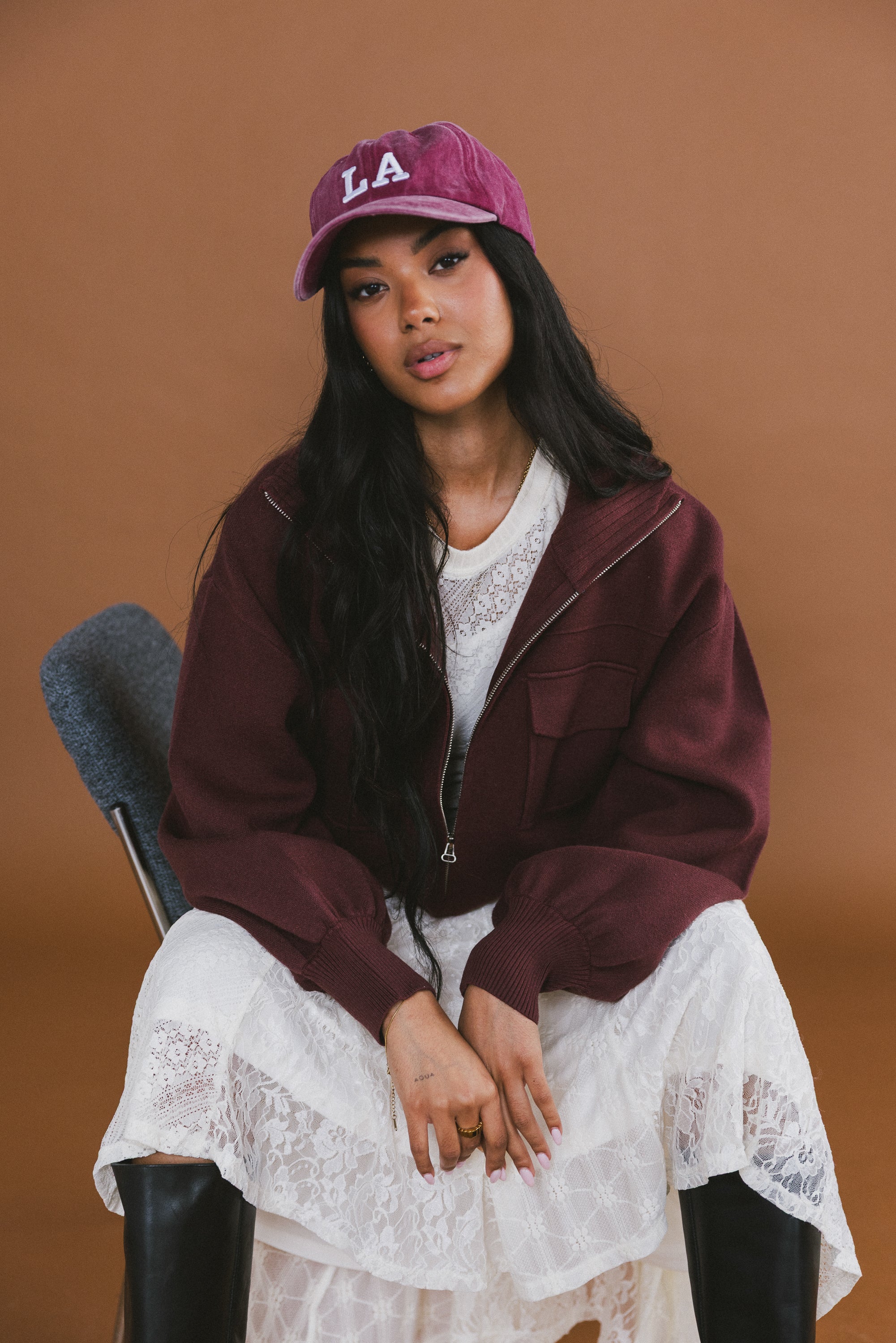 Markus Knit Bomber Jacket in Marsala - FINAL SALE - Image 7