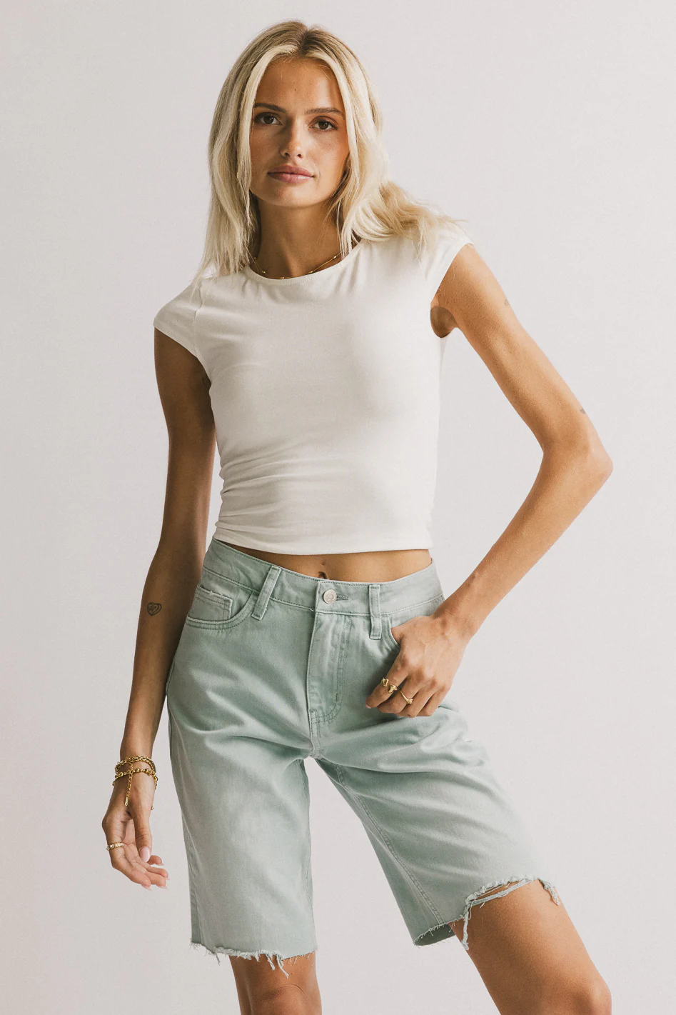 Marlene Denim Shorts in Seafoam - FINAL SALE - Image 2