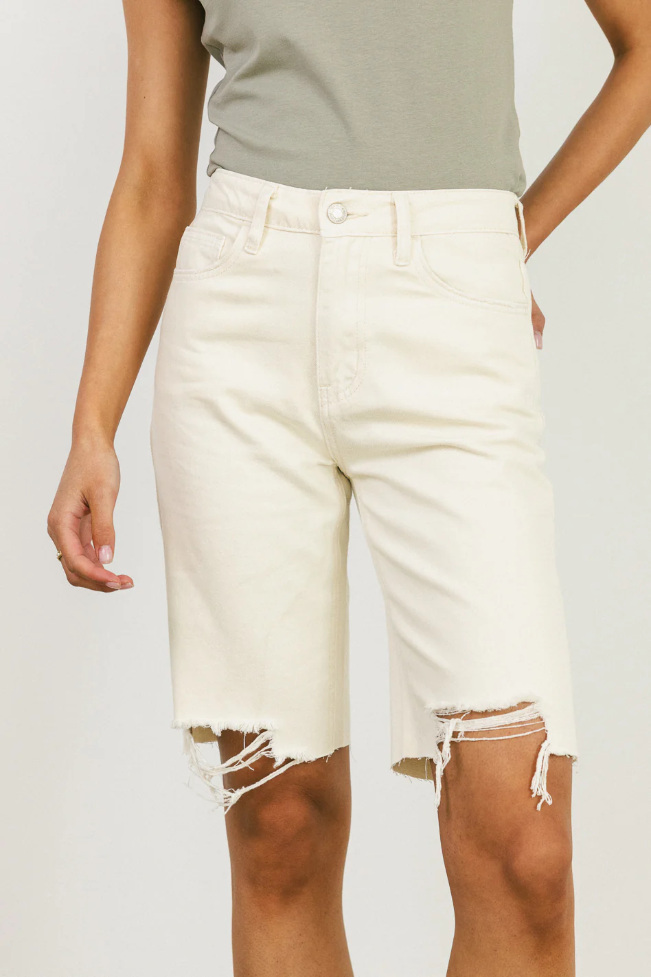 Marlene Denim Shorts in Ivory - FINAL SALE - Image 3