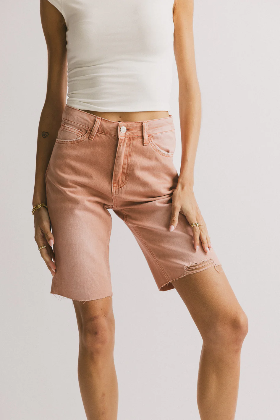 Marlene Denim Shorts in Salmon - FINAL SALE - Image 4