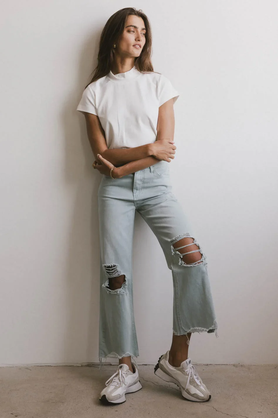 Marley Mock Neck Tee in White - Image 5
