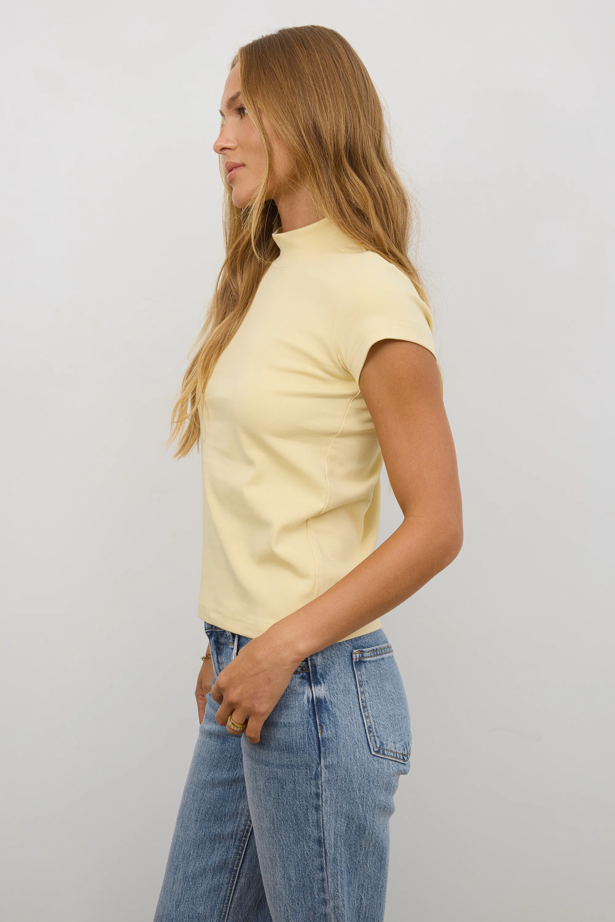 Marley Mock Neck Tee in Yellow - Image 6