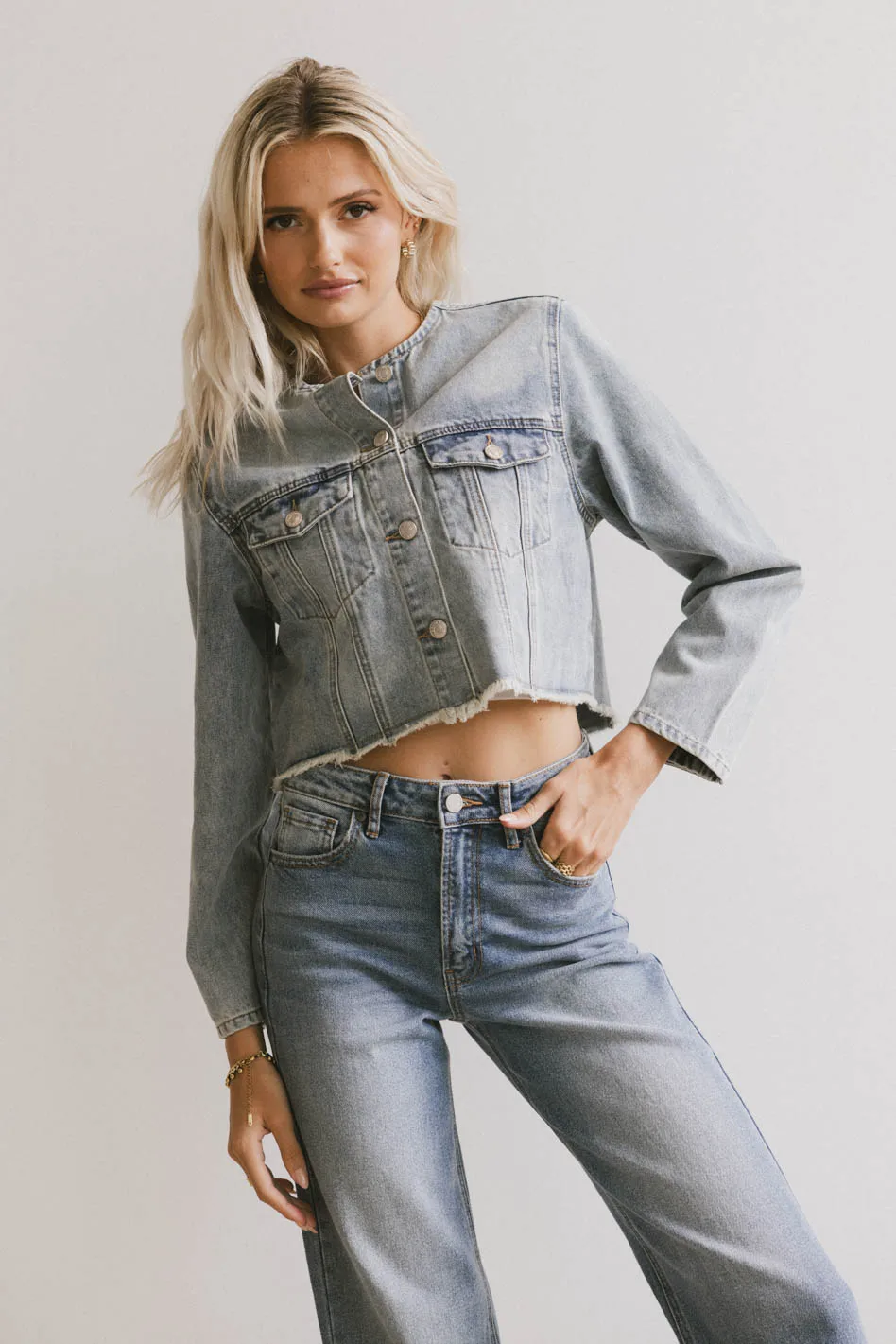 Marlowe Cropped Denim Jacket - FINAL SALE - Image 2