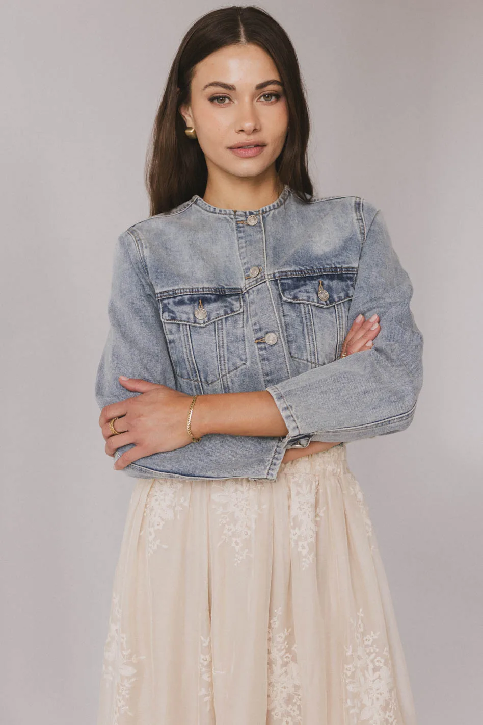 Marlowe Cropped Denim Jacket - FINAL SALE - Image 3