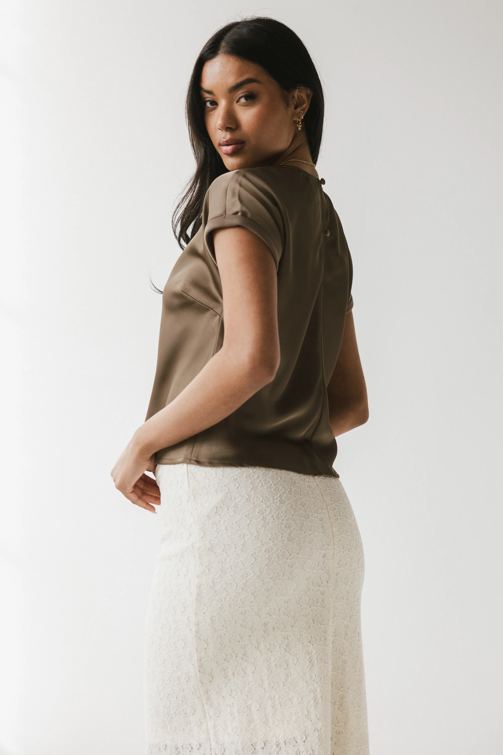 Marvin Satin Blouse in Taupe - FINAL SALE - Image 2