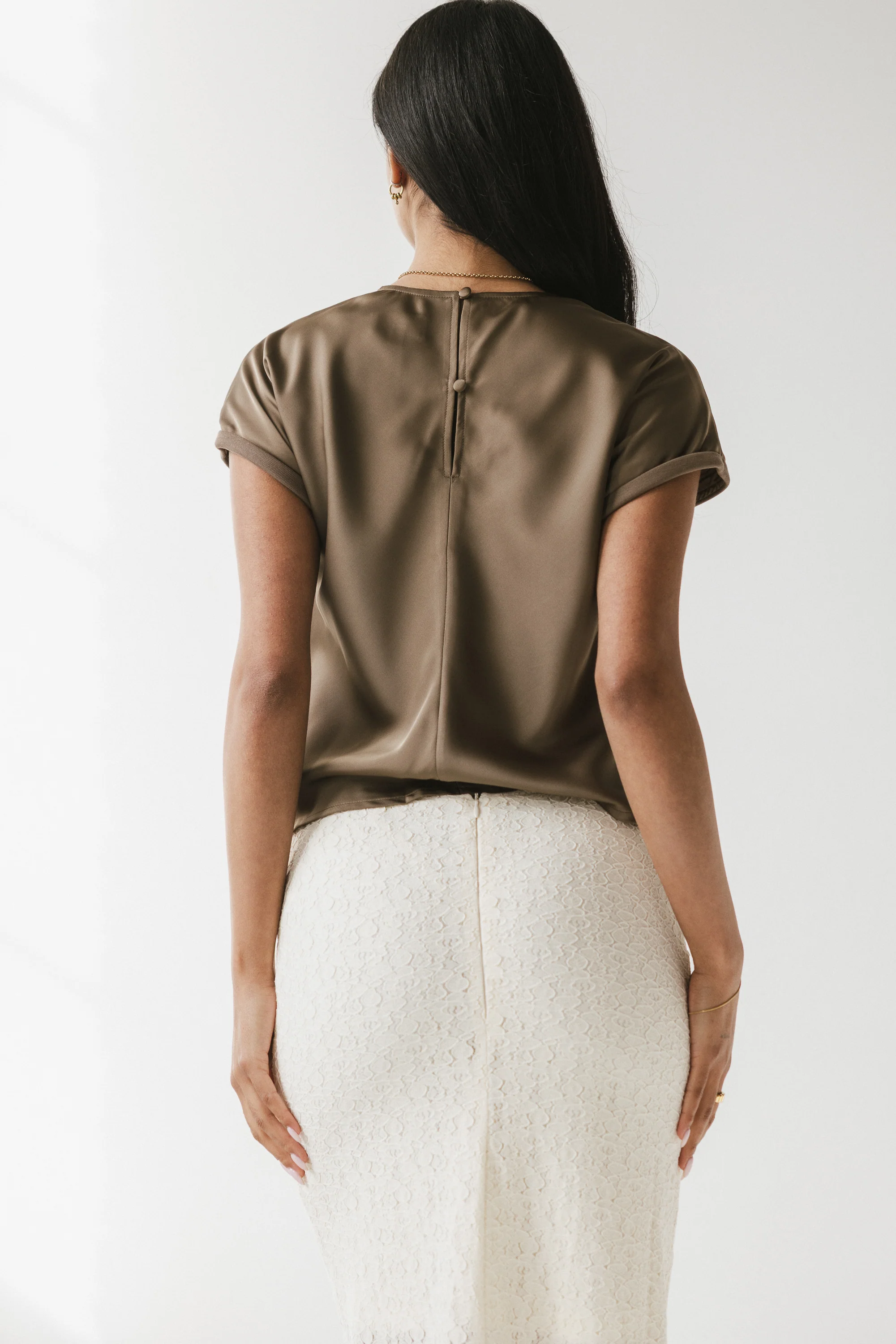Marvin Satin Blouse in Taupe - FINAL SALE - Image 4