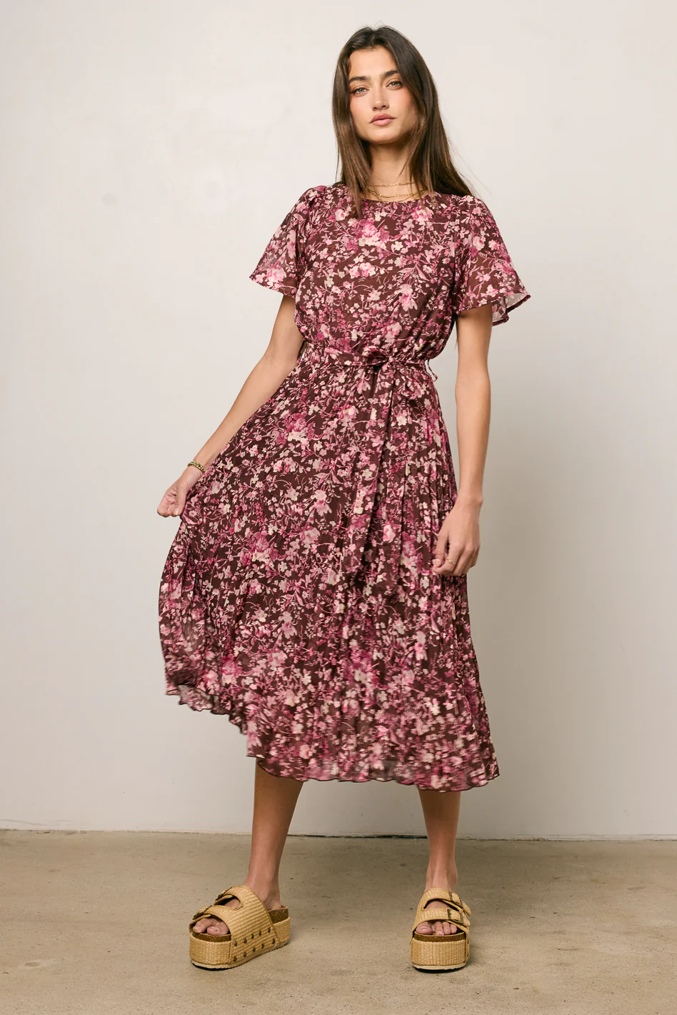 Mary Anne Floral Midi Dress in Brown - FINAL SALE - Image 4