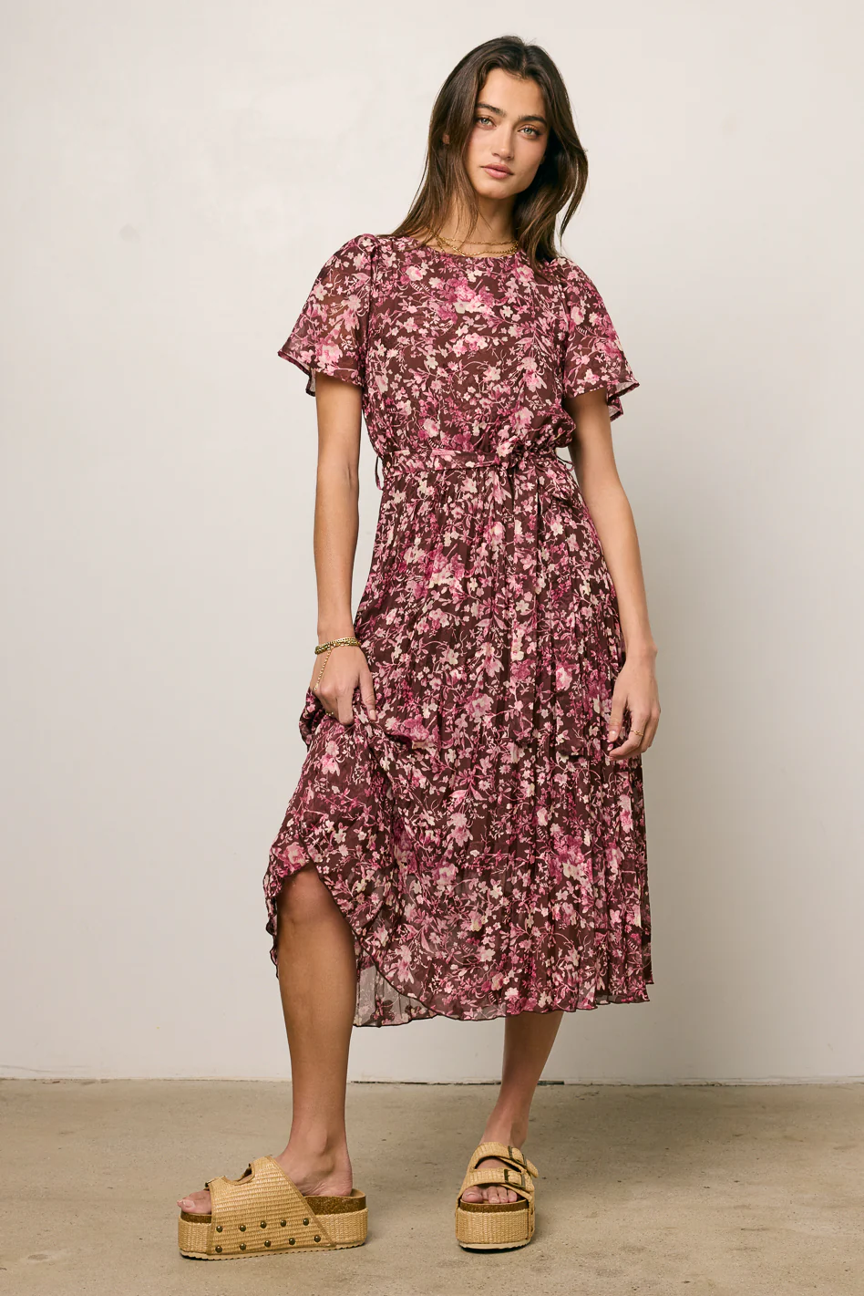 Mary Anne Floral Midi Dress in Brown - FINAL SALE - Image 5