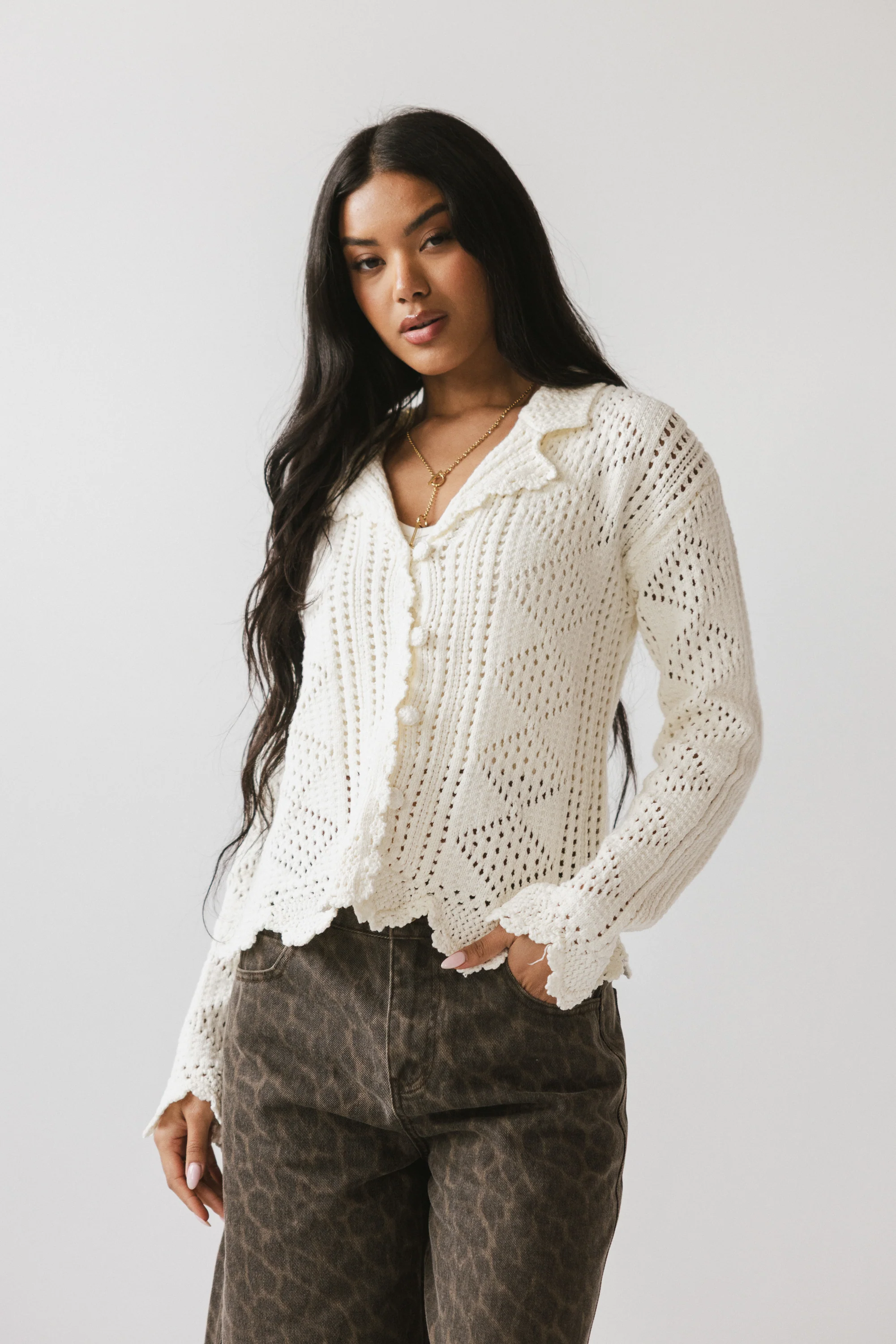 Mary Crochet Cardigan in Off White - FINAL SALE - Image 2
