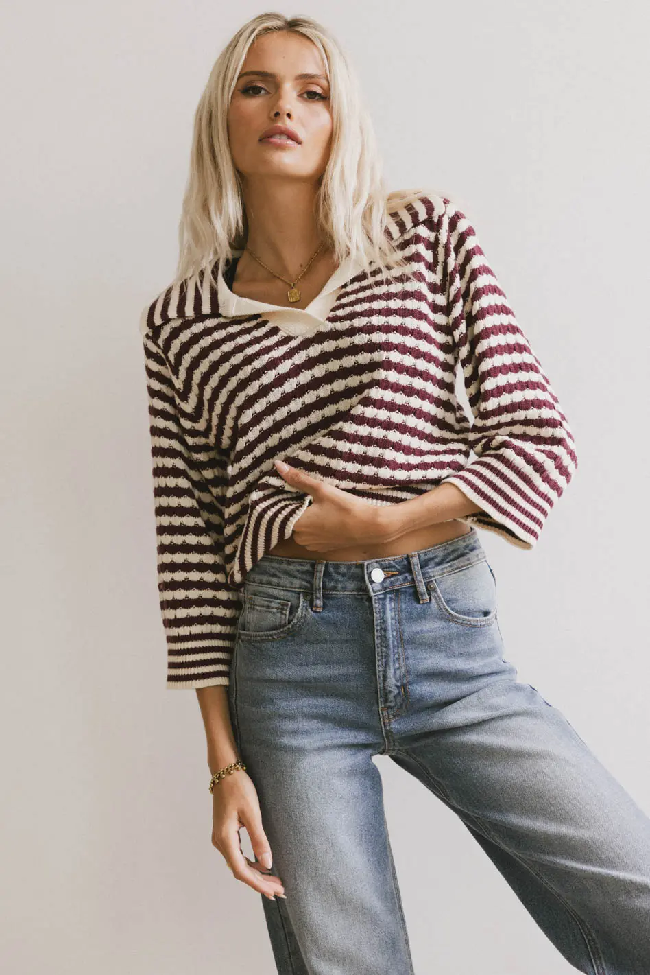 Mason Collared Sweater in Burgundy - FINAL SALE