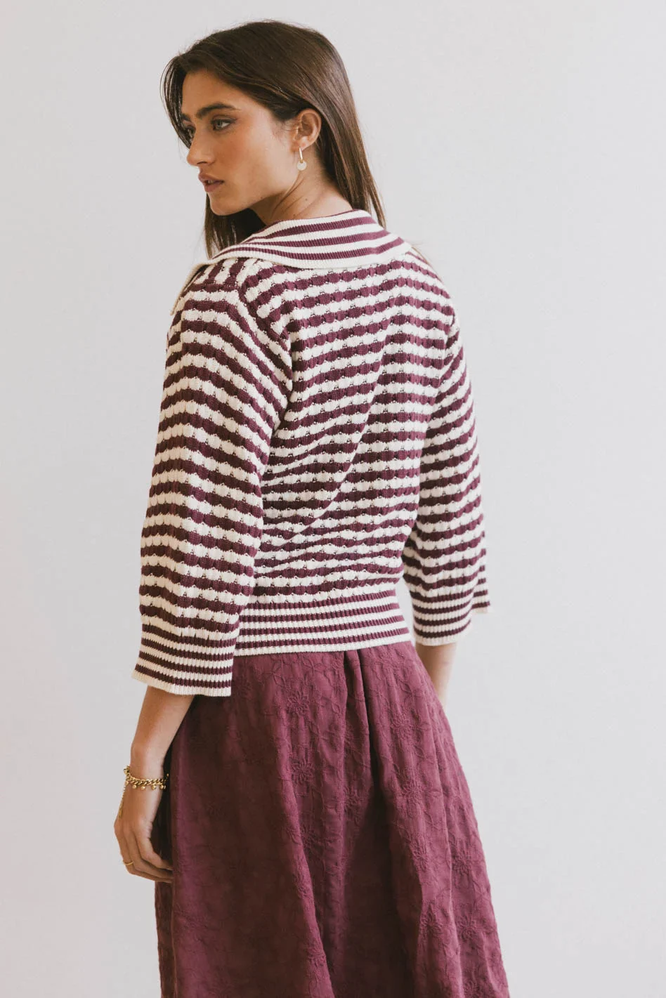 Mason Collared Sweater in Burgundy - FINAL SALE - Image 2