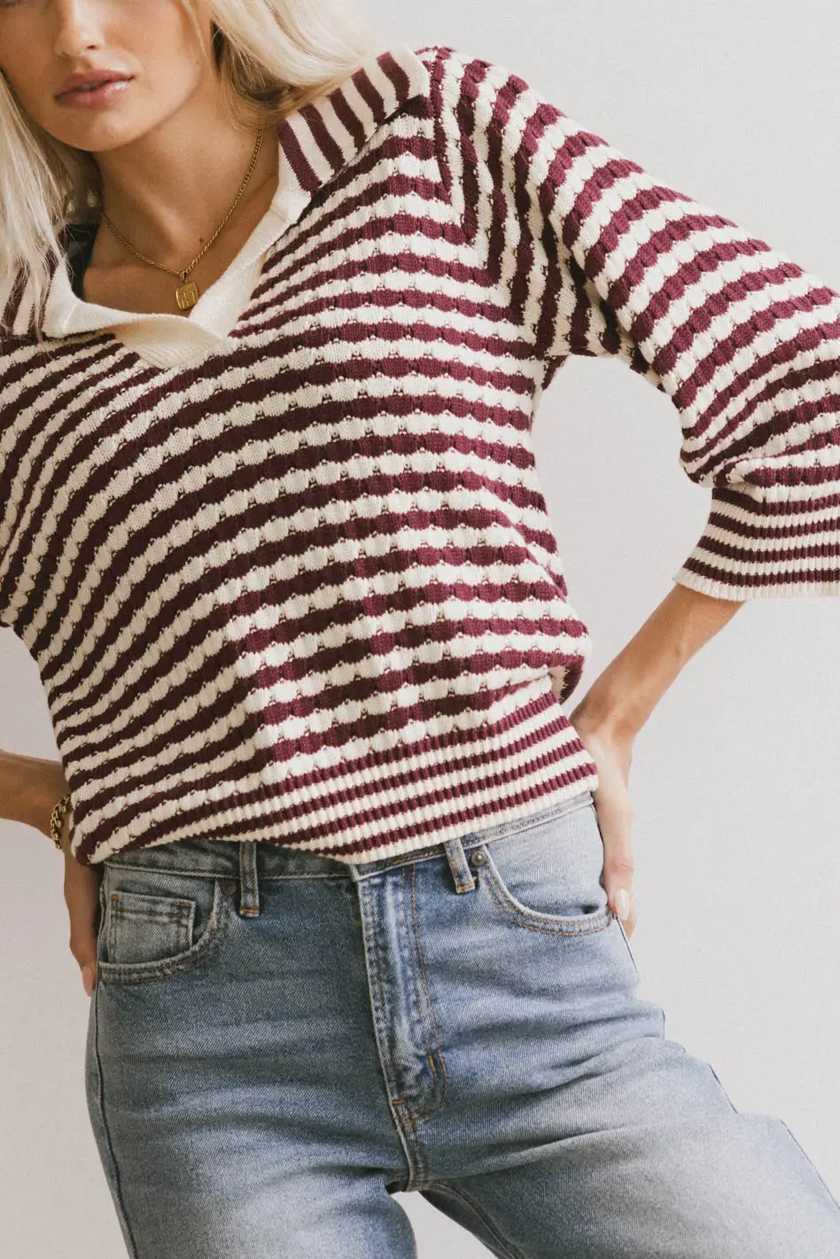 Mason Collared Sweater in Burgundy - FINAL SALE - Image 3