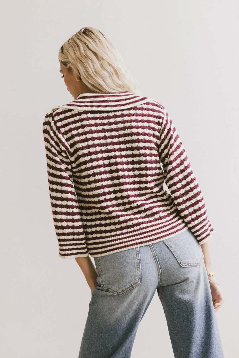 Mason Collared Sweater in Burgundy - FINAL SALE - Image 4