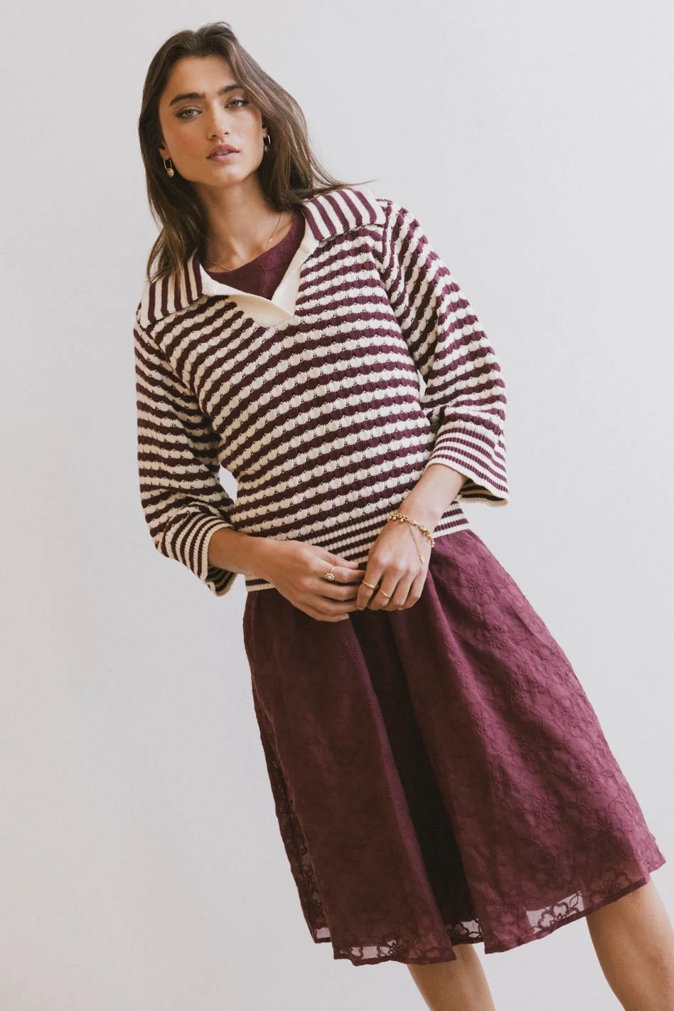 Mason Collared Sweater in Burgundy - FINAL SALE - Image 5