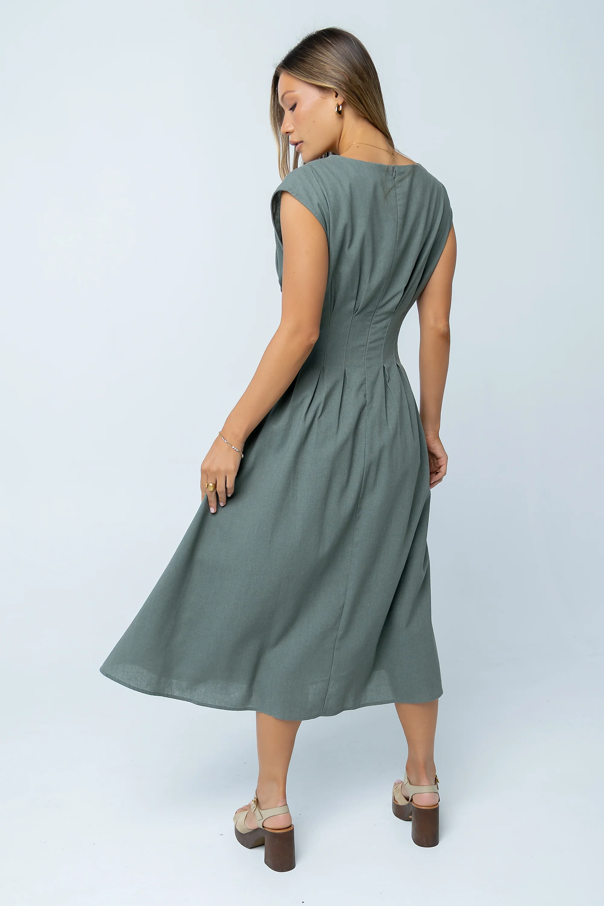 Matilda Pleated Maxi Dress in Olive - Image 2
