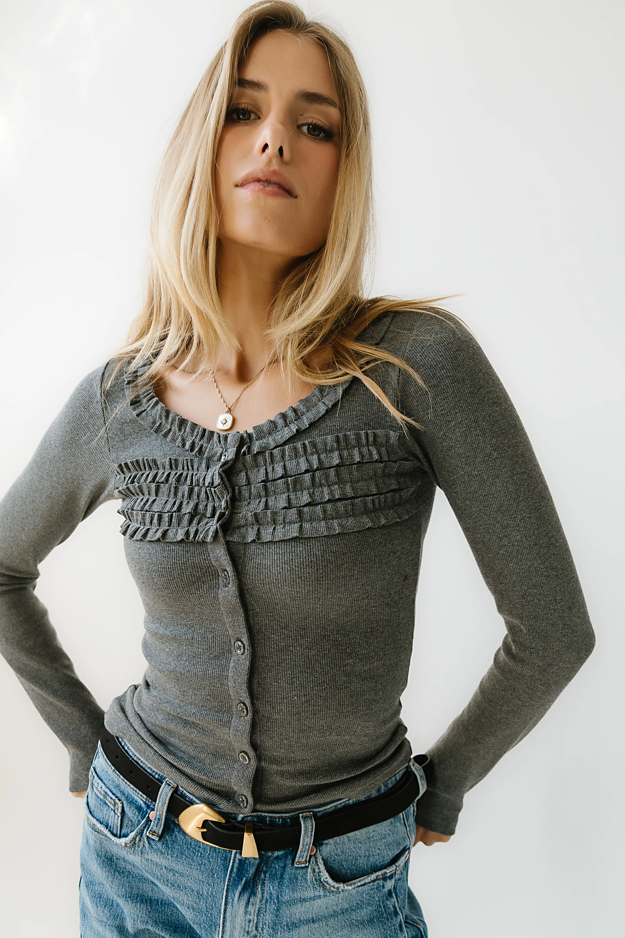 Mattie Ruffle Top in Heather Grey - FINAL SALE - Image 3