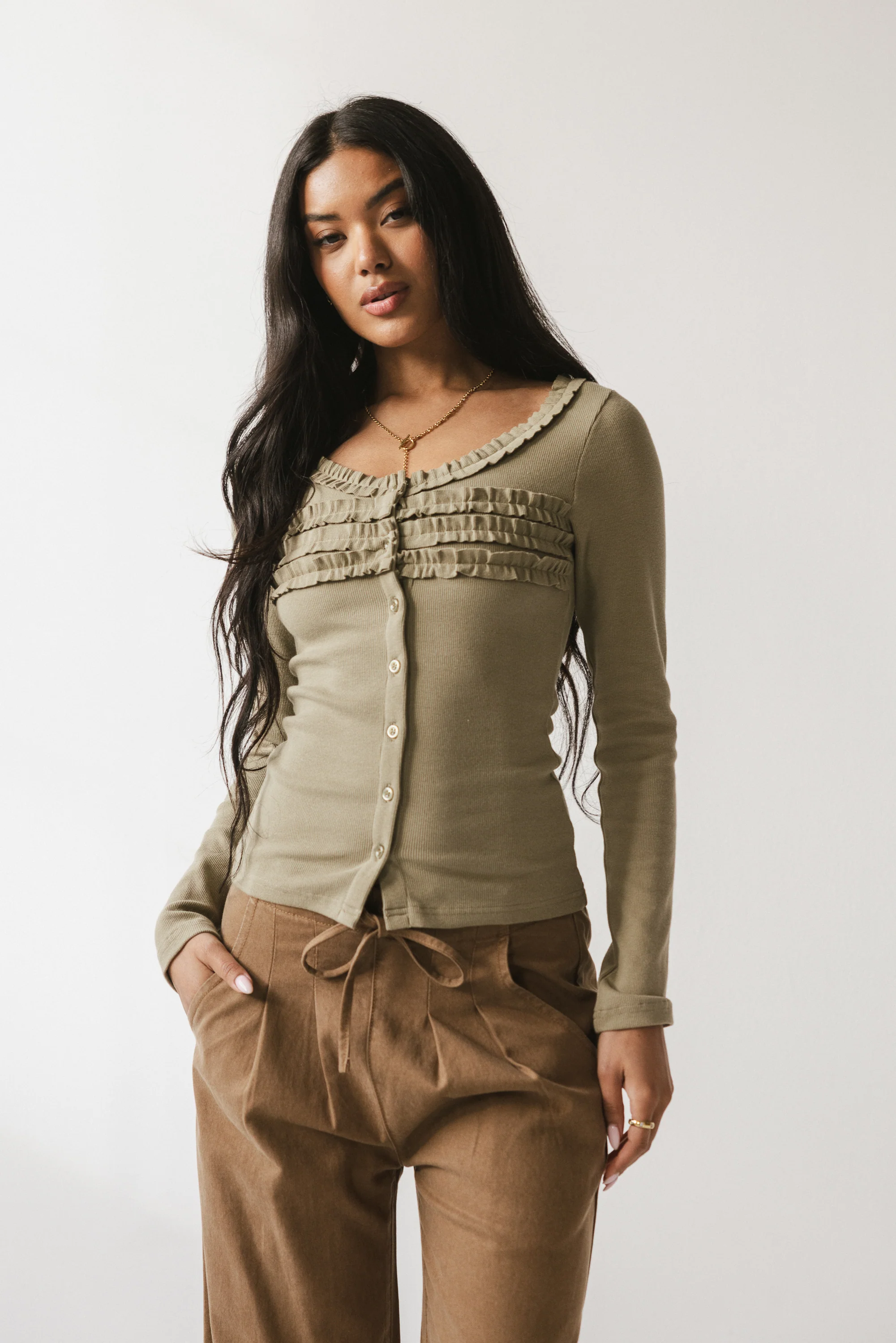 Mattie Ruffle Top in Olive - FINAL SALE - Image 4