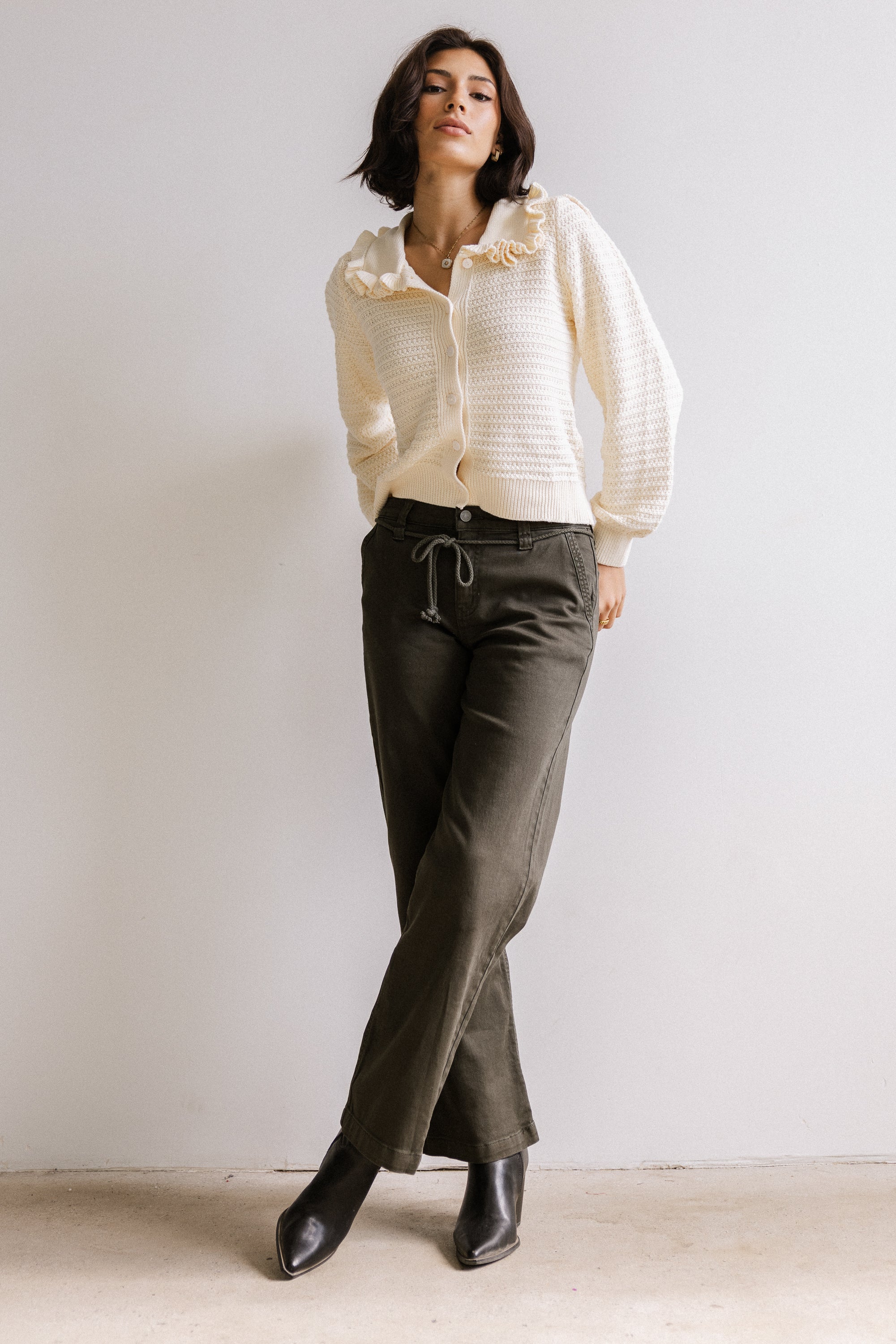 Maureen Collared Cardigan in Oatmeal - FINAL SALE - Image 2